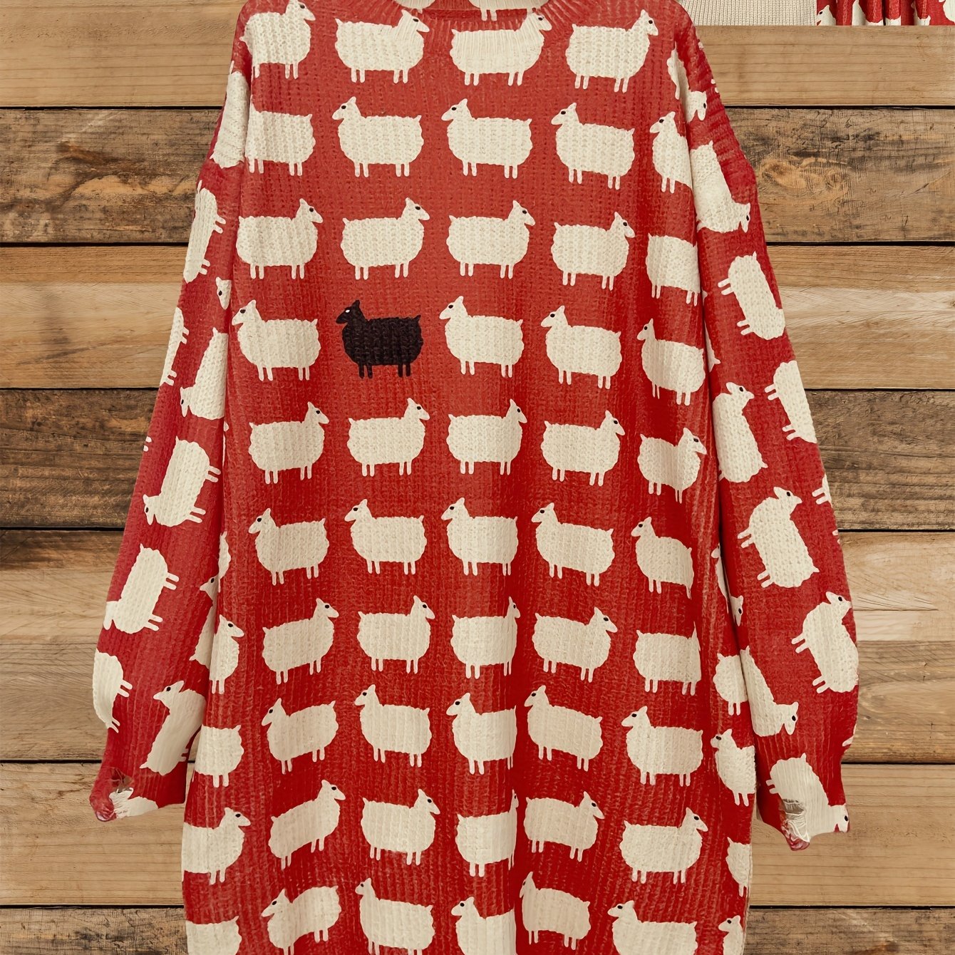 Plus Size Women's Sweater Dress Long Sleeve Crew Neck 3D Sheep Print Red Black White Fall Winter Casual