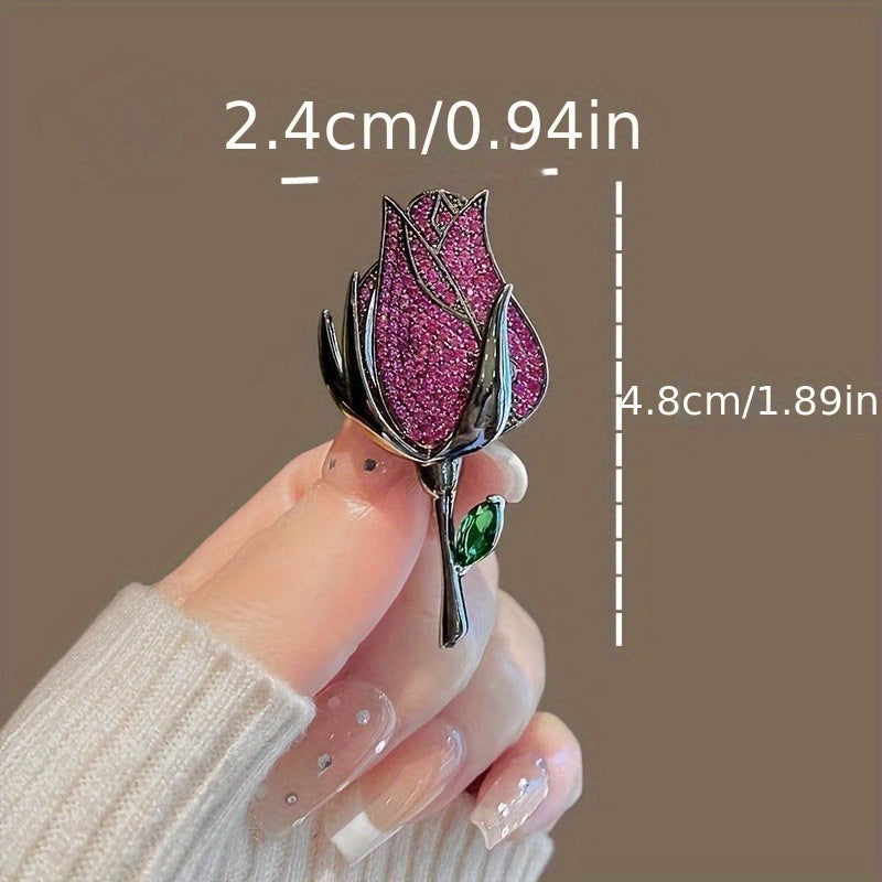 Elegant Rose Flower Brooch Pin Rhinestone Jewelry for Men and Women