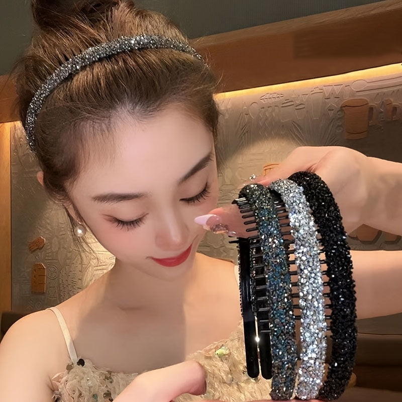 Set of 3 Rhinestone Hair Clips with Anti-Slip Headband for Styling