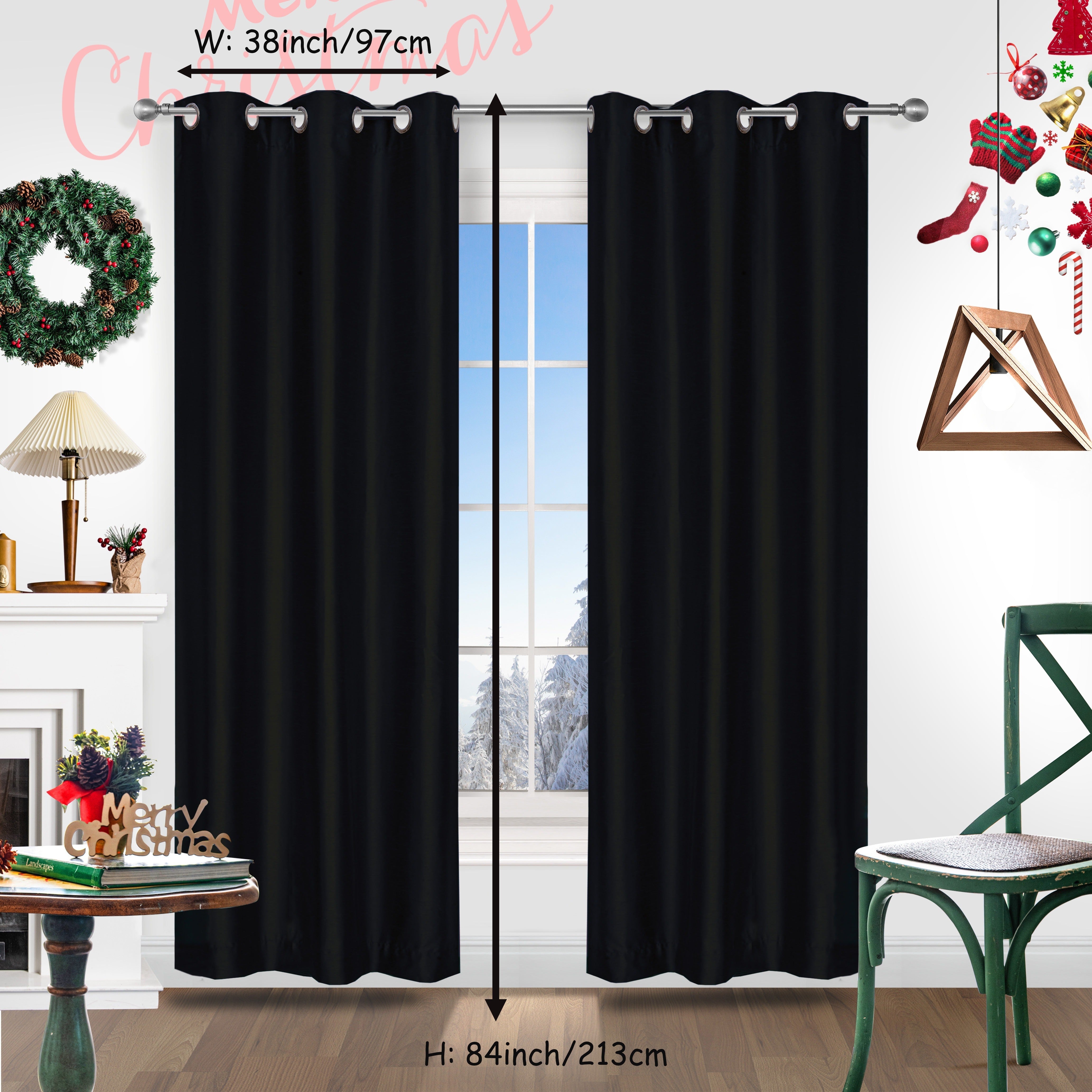 Red Christmas Curtains 2 Pieces Faux Silk Grommet Top for Living Room Bedroom Office