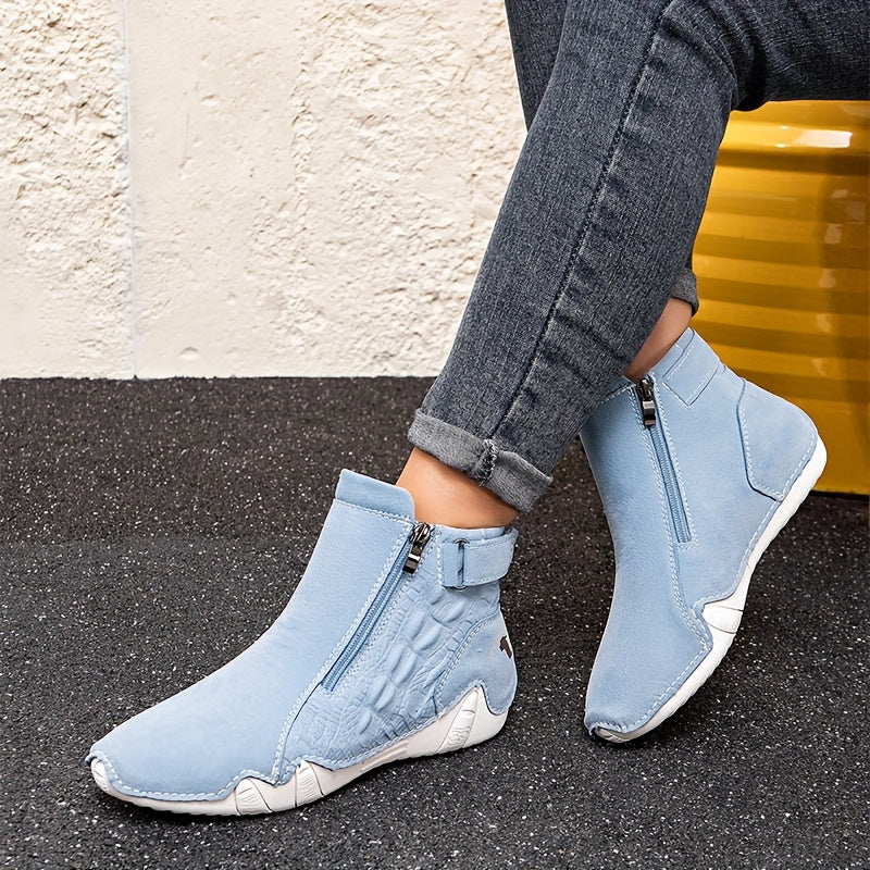 Women's Slip-On Zipper Boots All-Season Outdoor Casual Ankle Shoes Non-Slip Rubber Sole