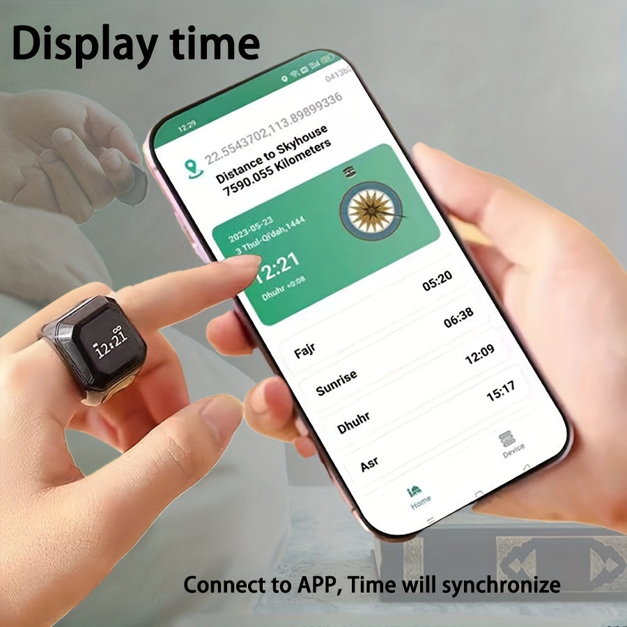 Fashionable Smart Prayer Watch Ring with Prayer Counter Reminders OLED Screen Black