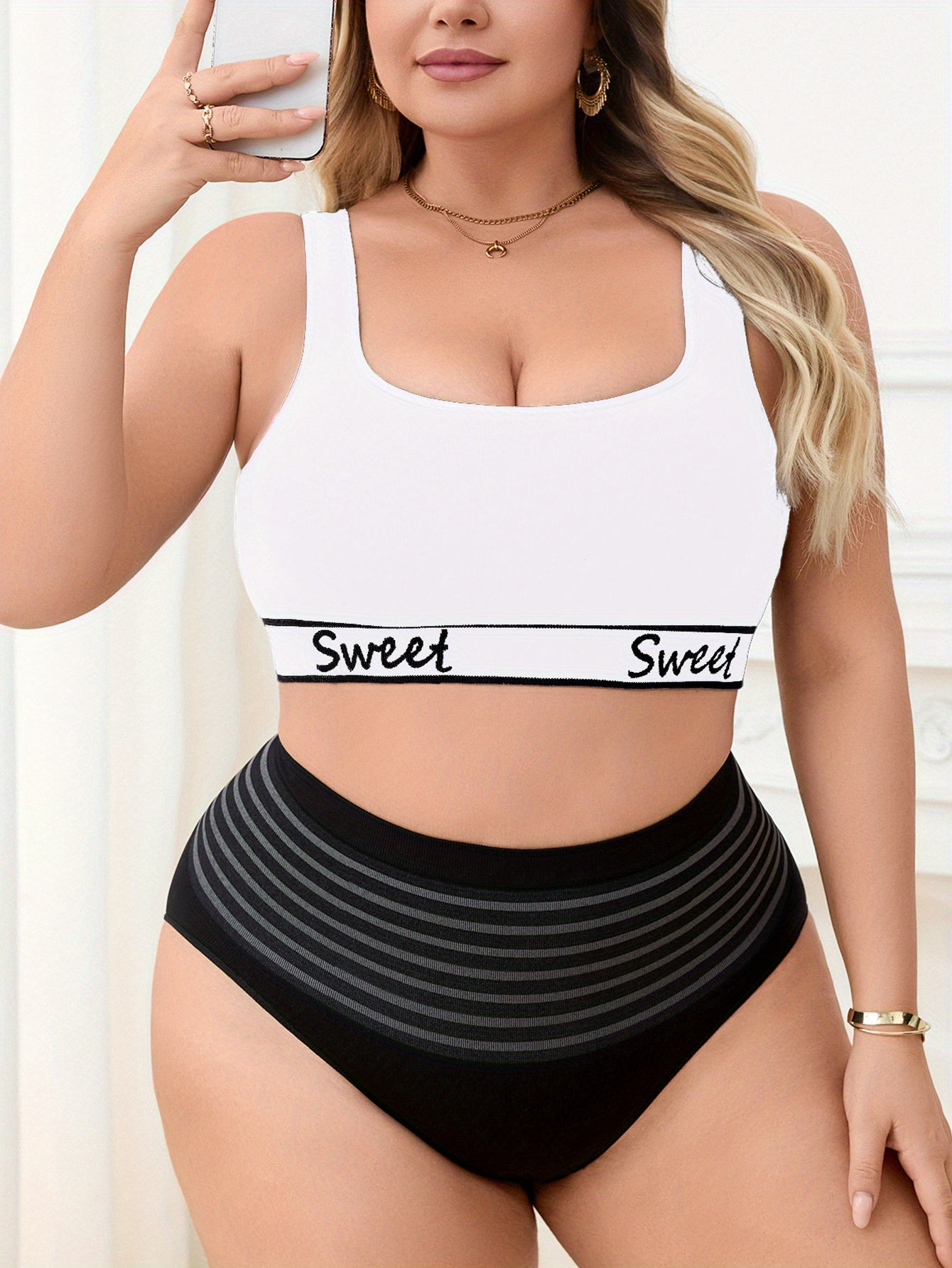 Women's Plus Size Seamless Yoga Set Wireless Breathable Sports Bra High-Waist Shaping Panties