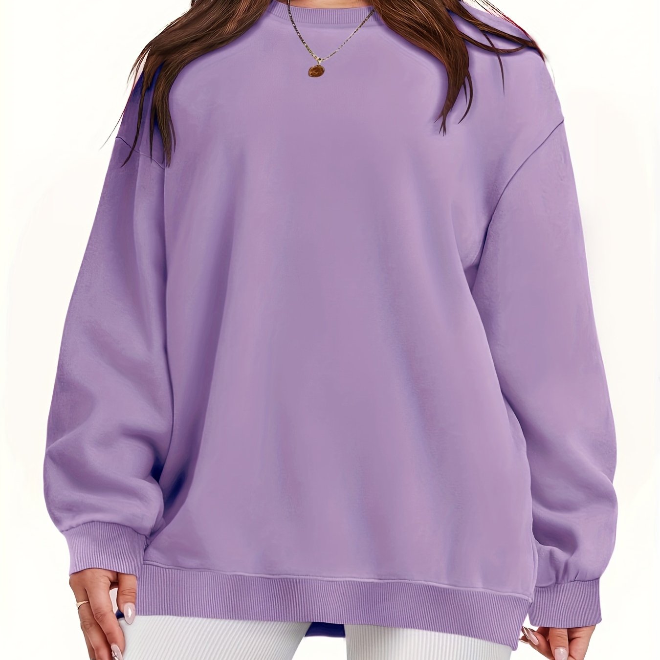 Plus Size Women's Solid Long Sleeve Crew Neck Sweatshirt Casual Fall Spring