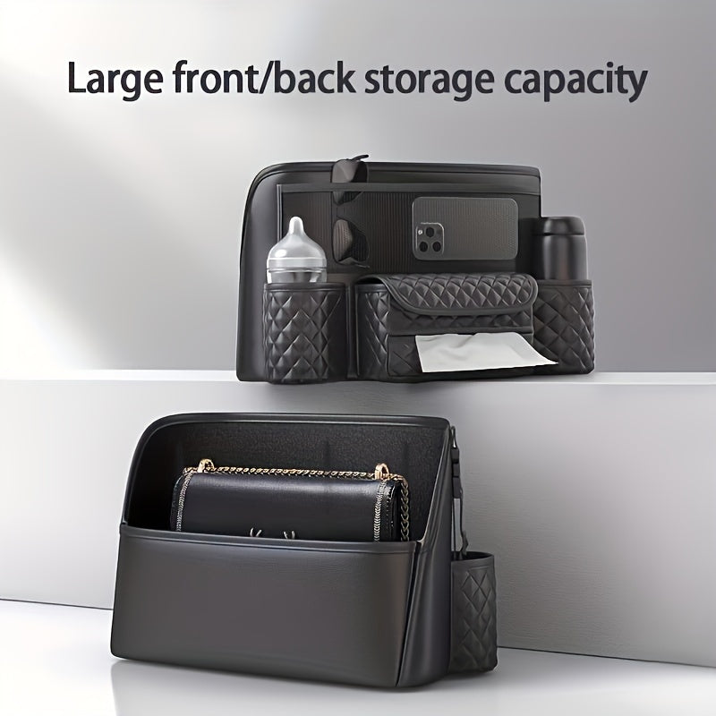 Multi-Functional Car Seat Organizer Black Storage Bag Tissue Box Cup Slot