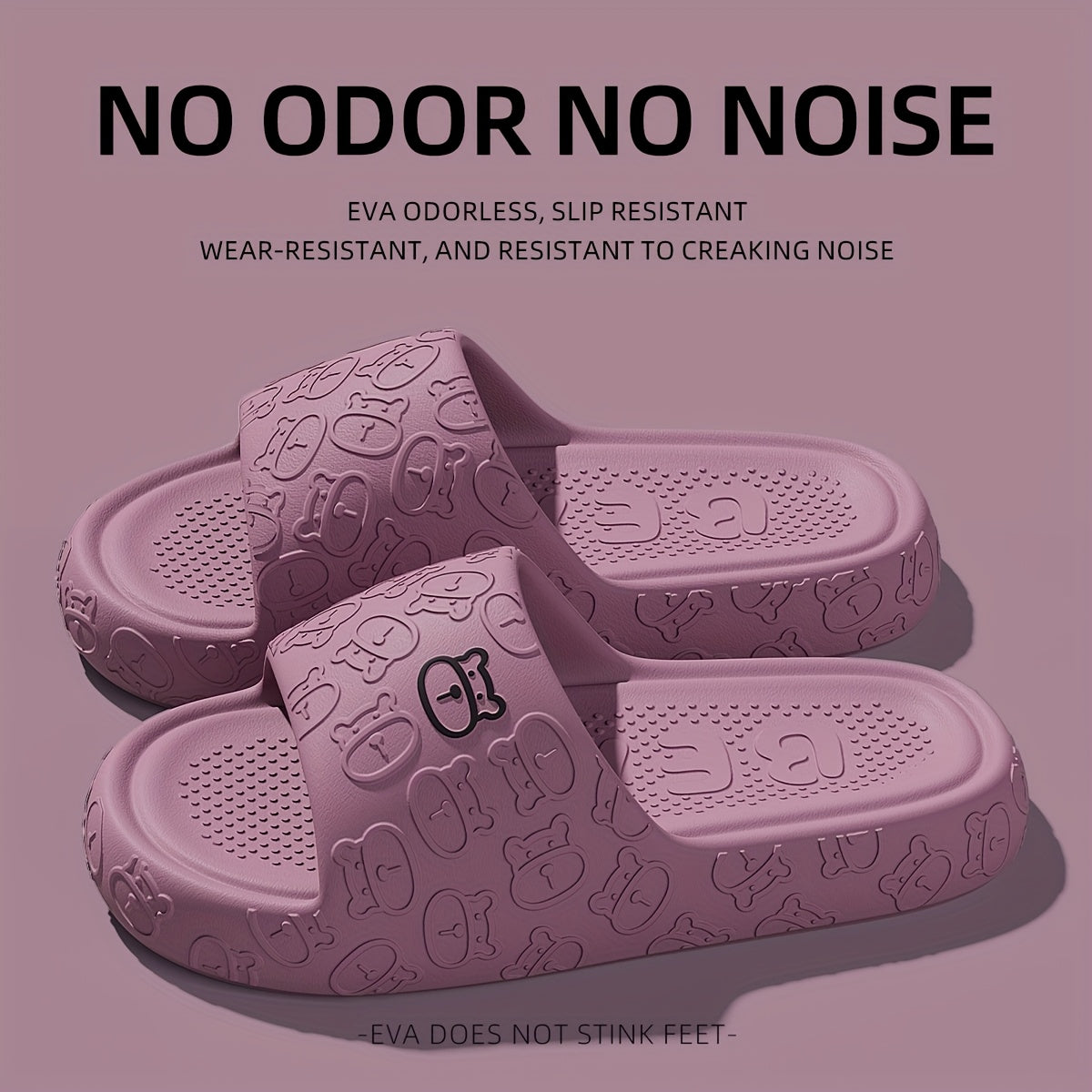 Женские и мужские удобные мягкие тапочки с открытым носком и медвежьим дизайном, для ванной комнаты, EVA, нескользящие