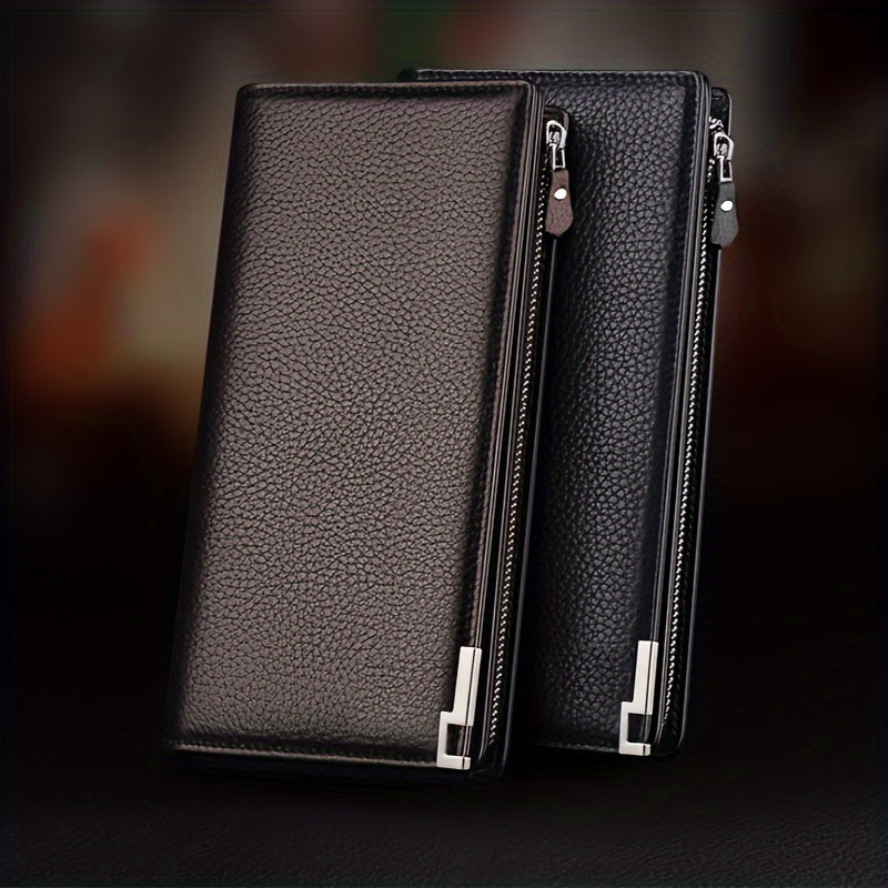 Black RFID Blocking Zipper Bifold Wallet for Men and Women with Card Slots and Detachable Pouch
