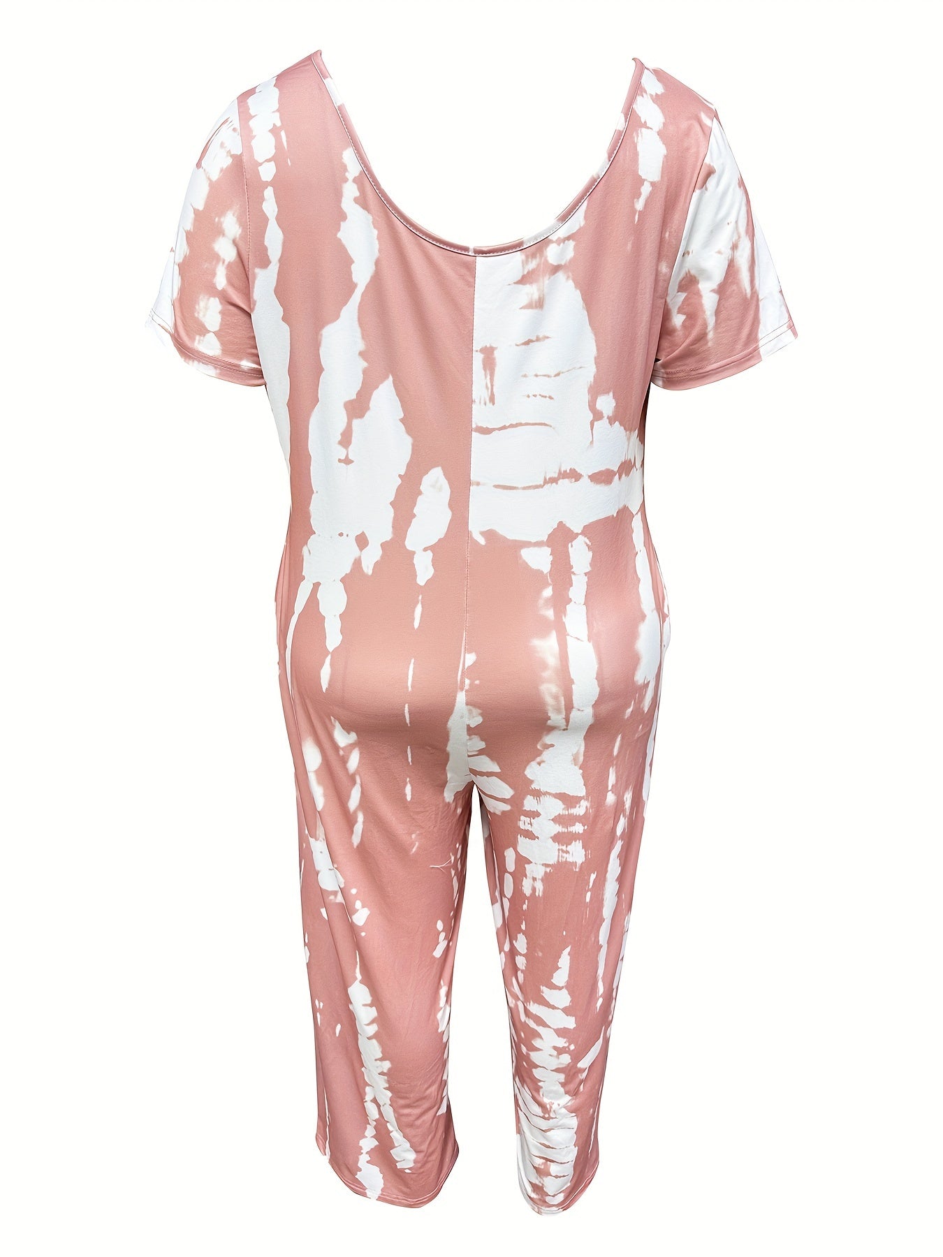 Plus Size Stripes Print Crew Neck Jumpsuit Casual Short Sleeve Loose Pockets