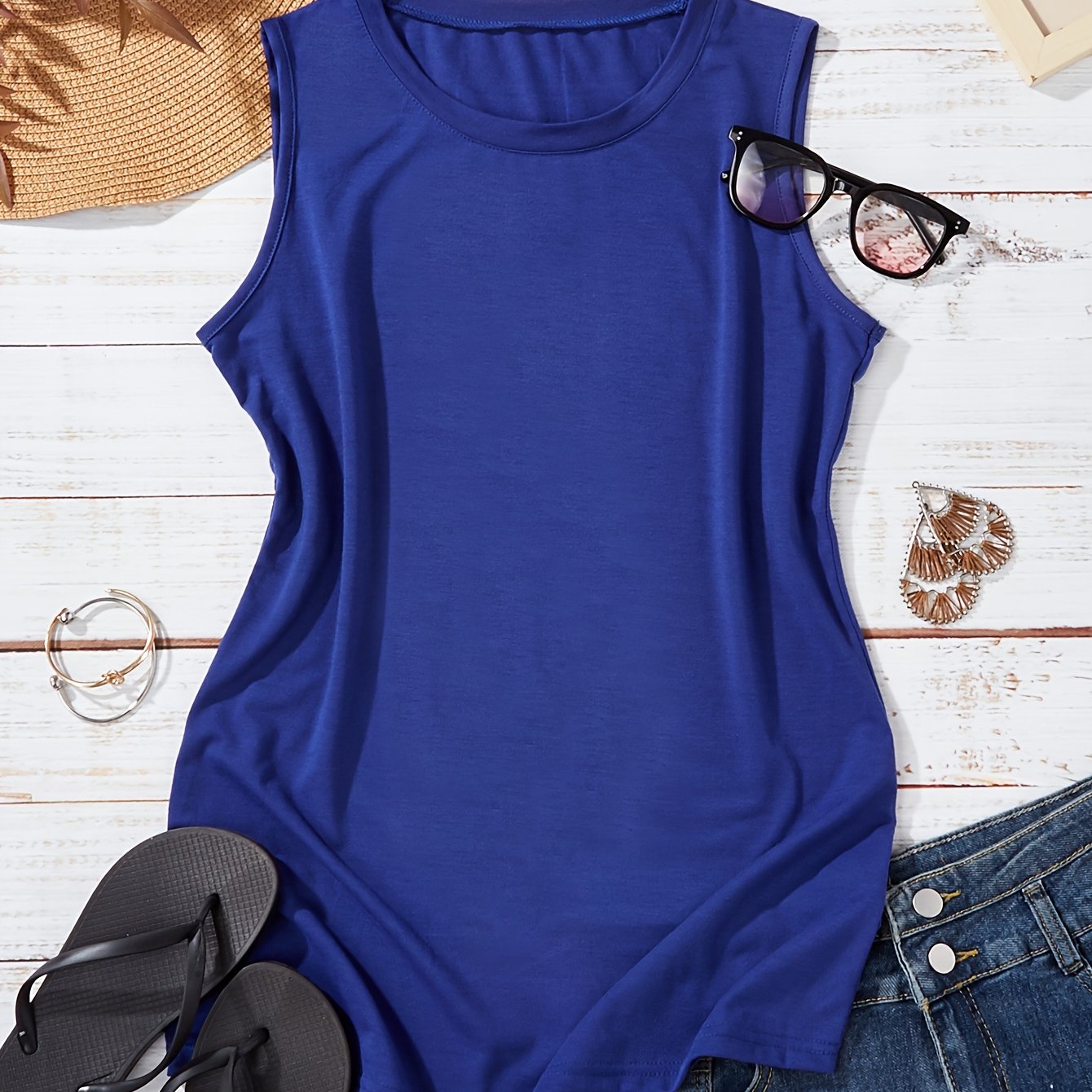 Plus Size Women's Olive Green Sleeveless Tank Top Casual Summer Wear