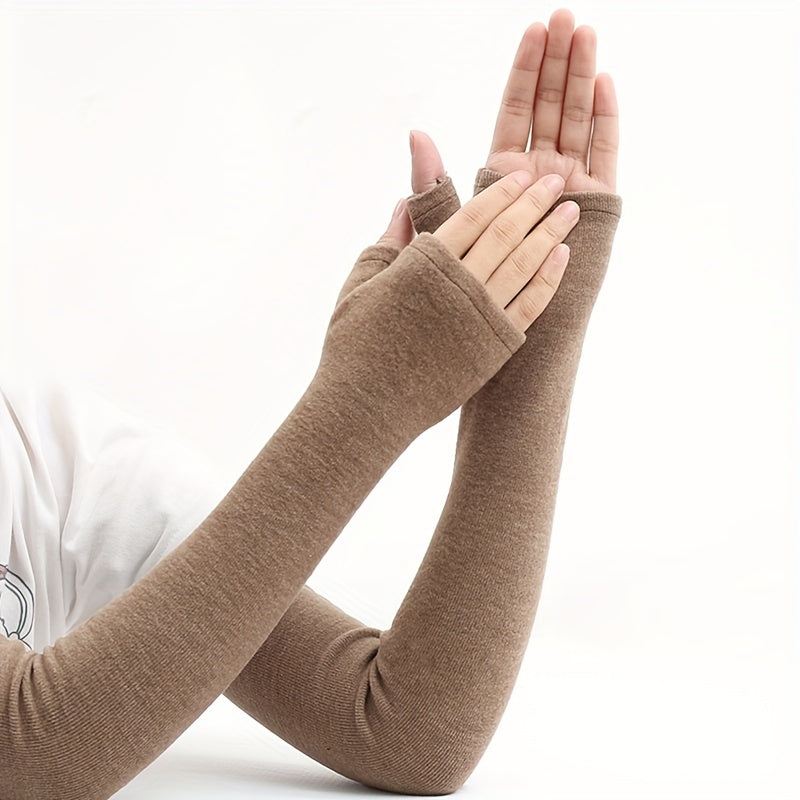Women's Cashmere Fingerless Gloves Warm Winter Knit Sleeves