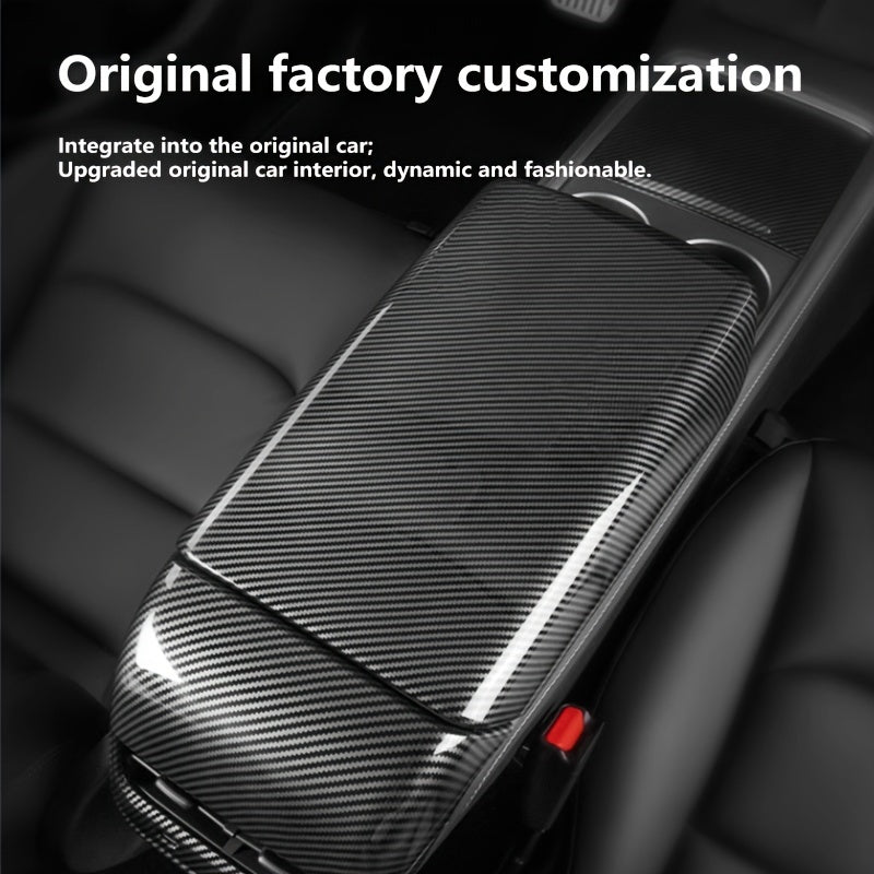 Car Center Console Armrest Cover for Tesla Model 3 and Y Carbon Fiber Matte Glossy