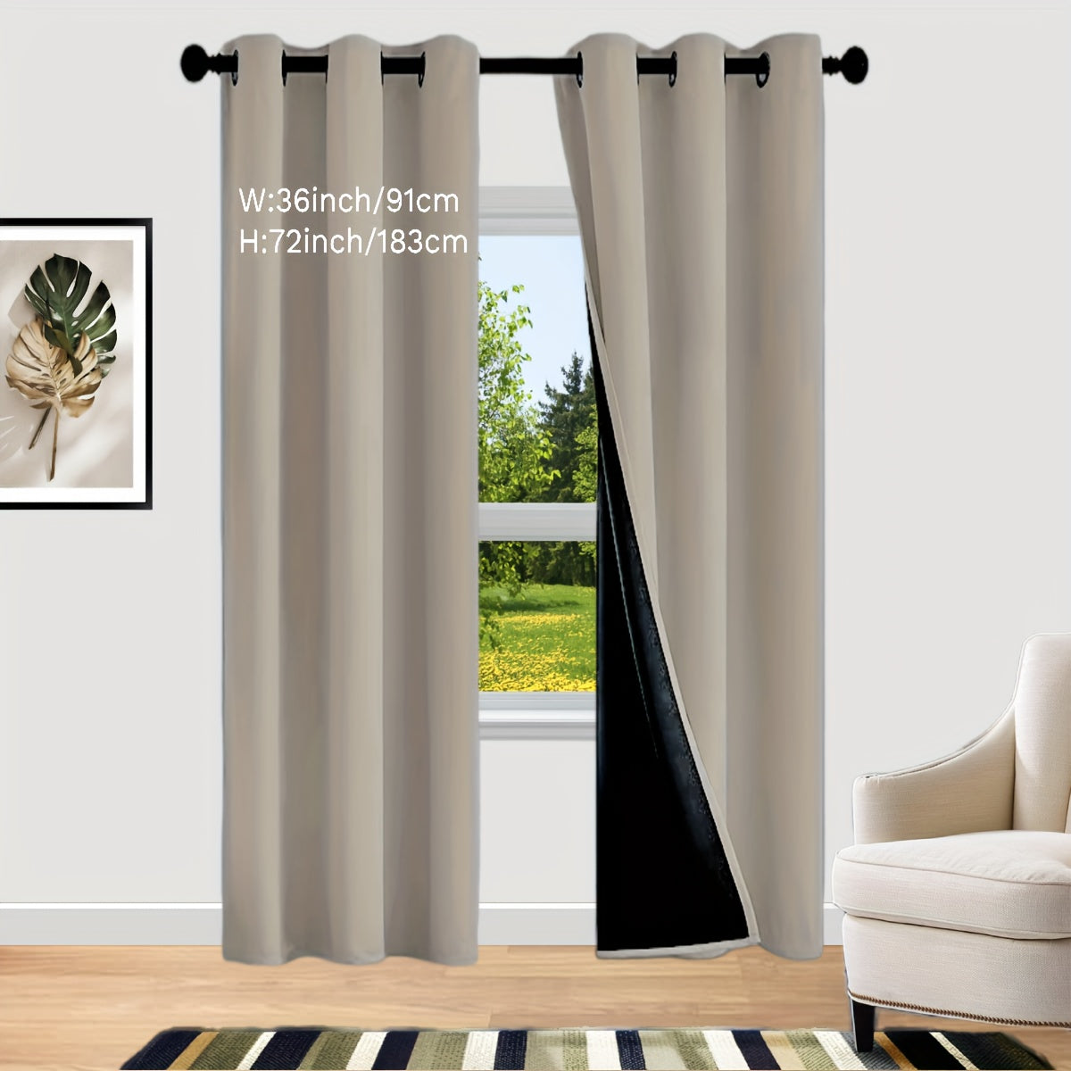 Bedroom Curtains Set with Coated Insulation Blackout Grommet Design 2 Pieces