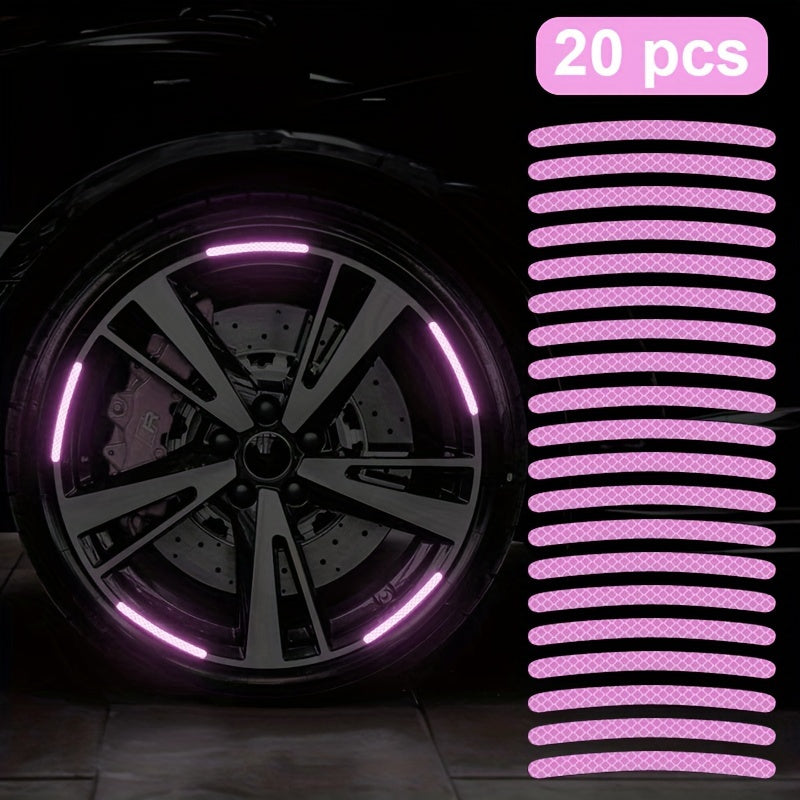 20 Pack Purple Reflective Wheel Stickers Glow-in-Dark Safety Decals