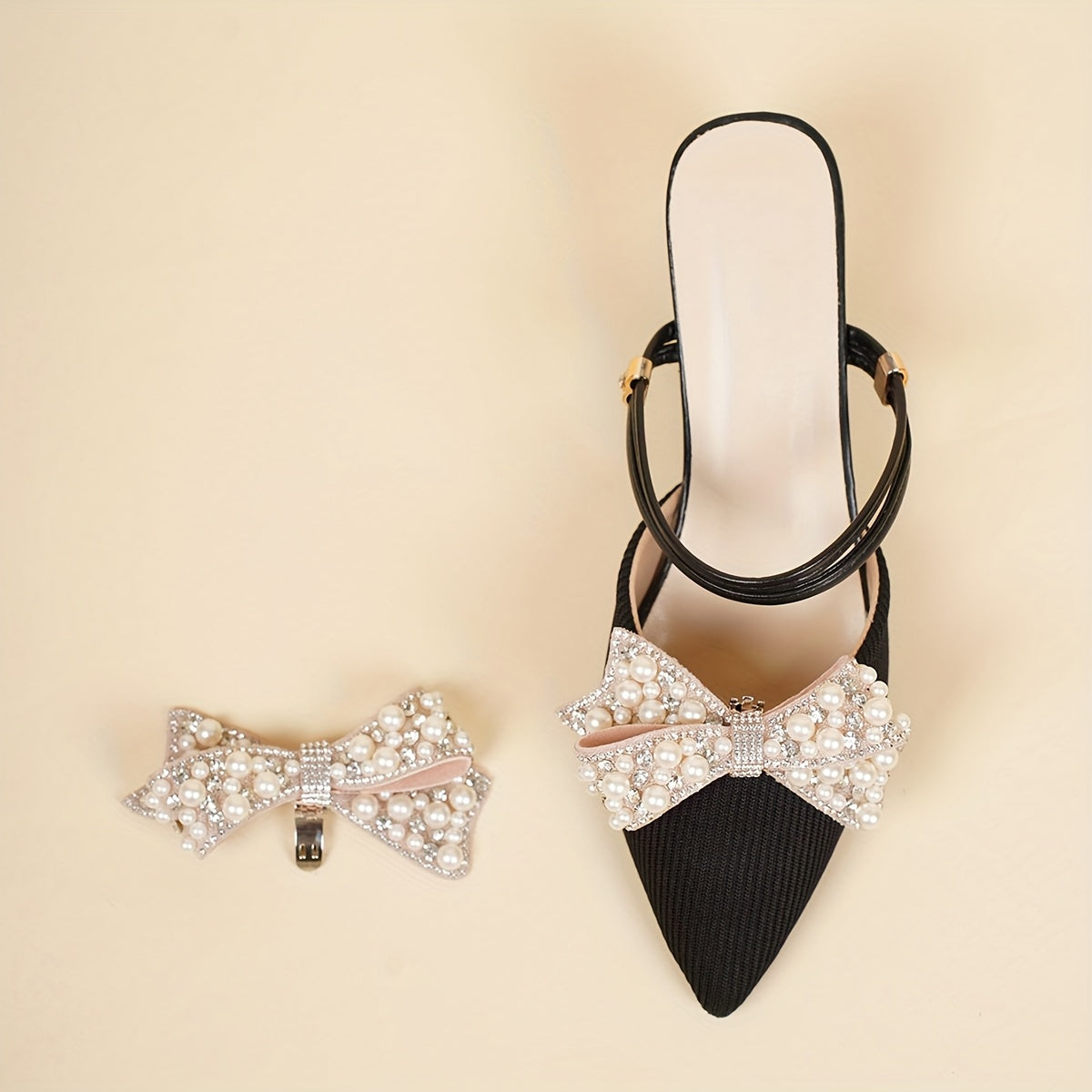 Women Rhinestone Bowknot Shoe Clips Detachable Decor