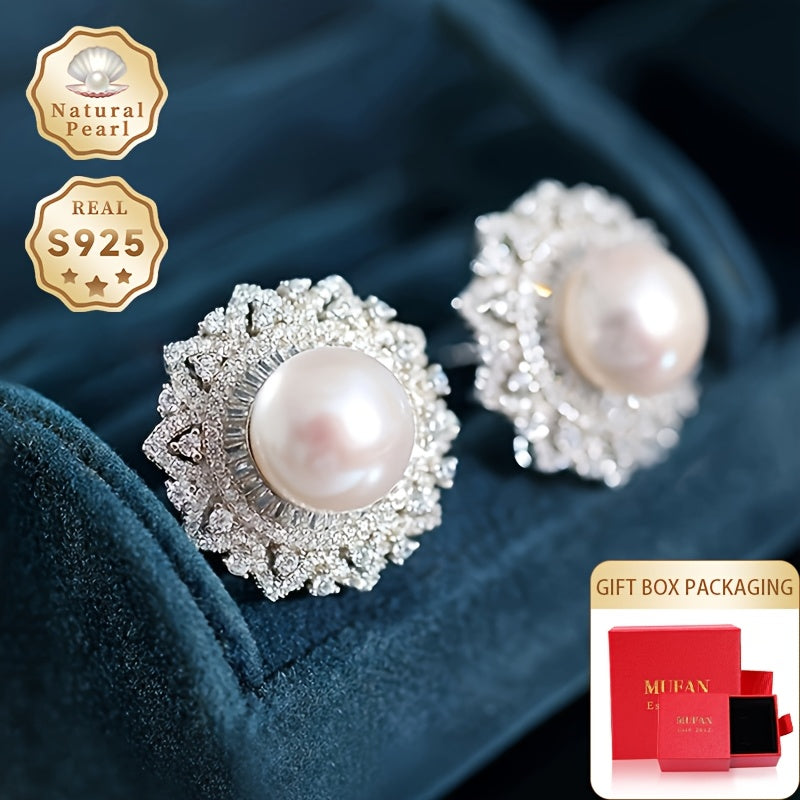Women’s Freshwater Pearl Stud Earrings 11-12mm Sterling Silver Vintage Style Gift