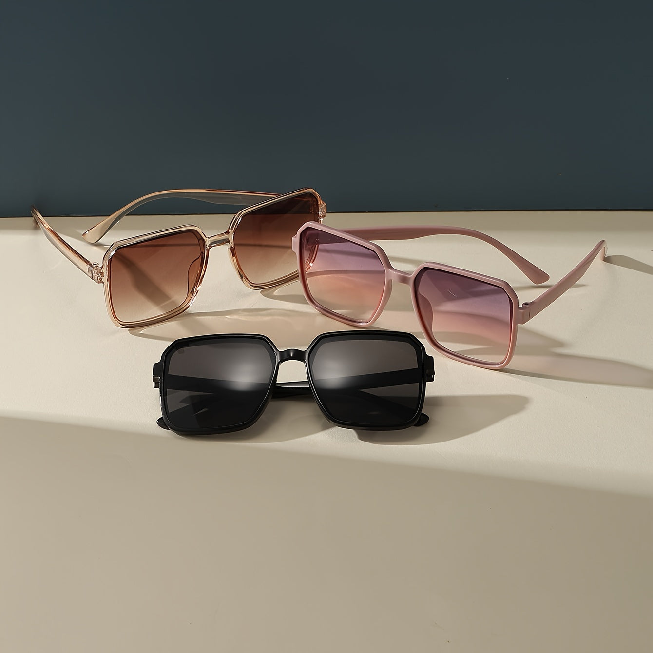 Gafas de sol de montura cuadrada con lentes graduados para mujer, set de 3 para conducir y viajar