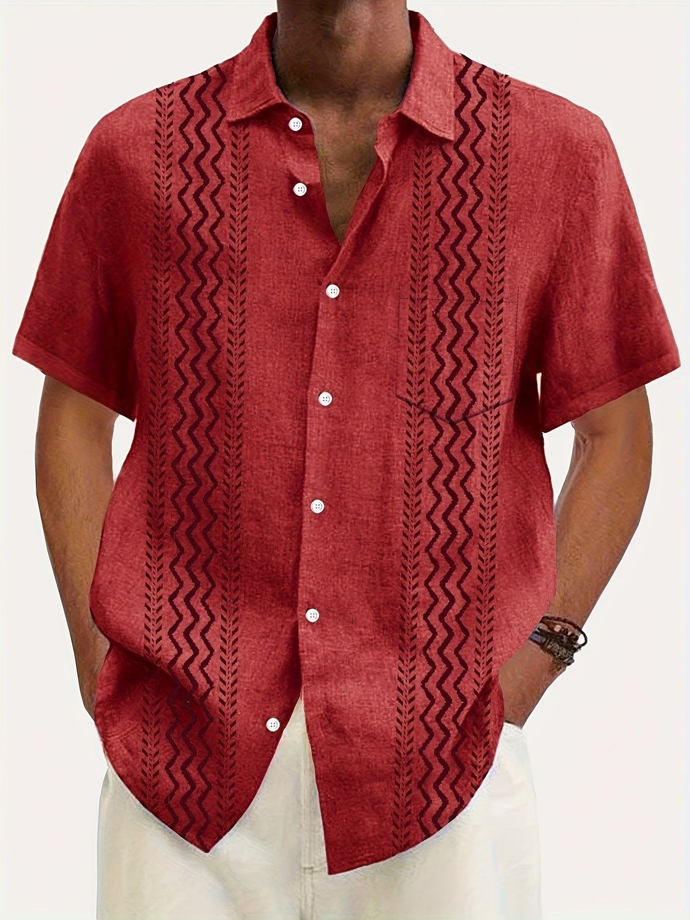 Men's Plus Size Vintage Bohemian Geometric Print Short Sleeve Shirt Lightweight Polyester for Summer Beach