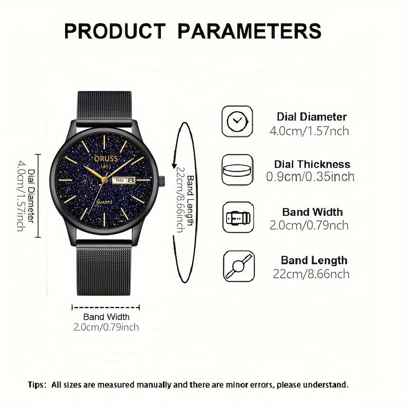 Men's Watch Dual Calendar Business Casual Leather Strap