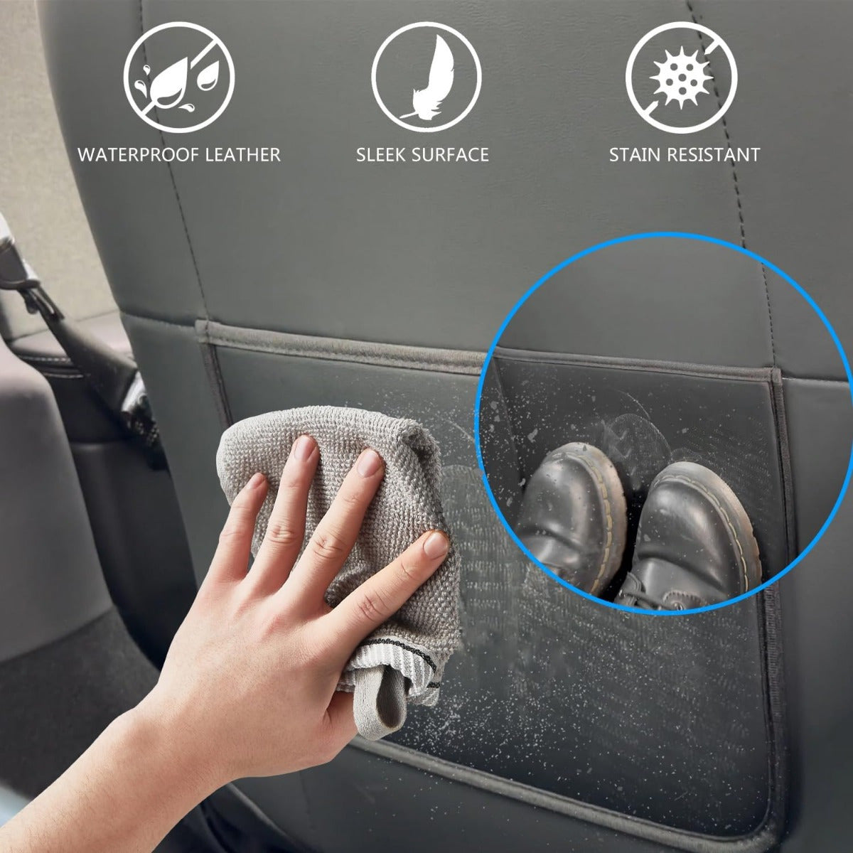 2pcs Back Seat Protectors for Tesla Model 3 Y PU Leather Kick Mats Storage