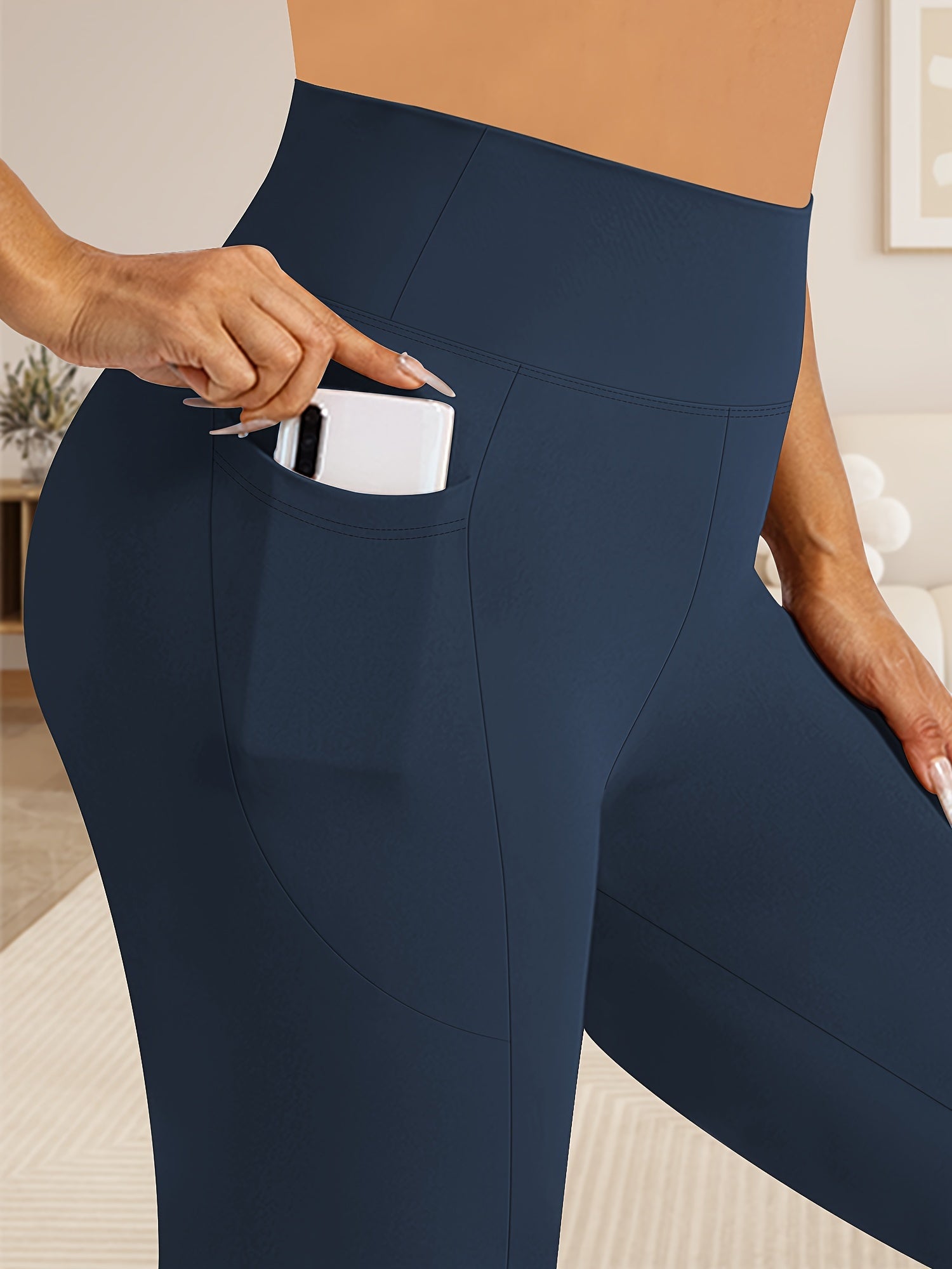 Plus Size Women's High-Waist Leggings with Tummy Control and Moon Pocket