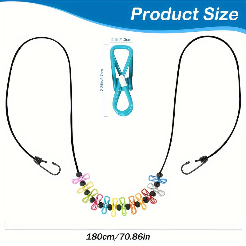 Portable Retractable Clothes Line with 12 Clips for Indoor Outdoor Laundry