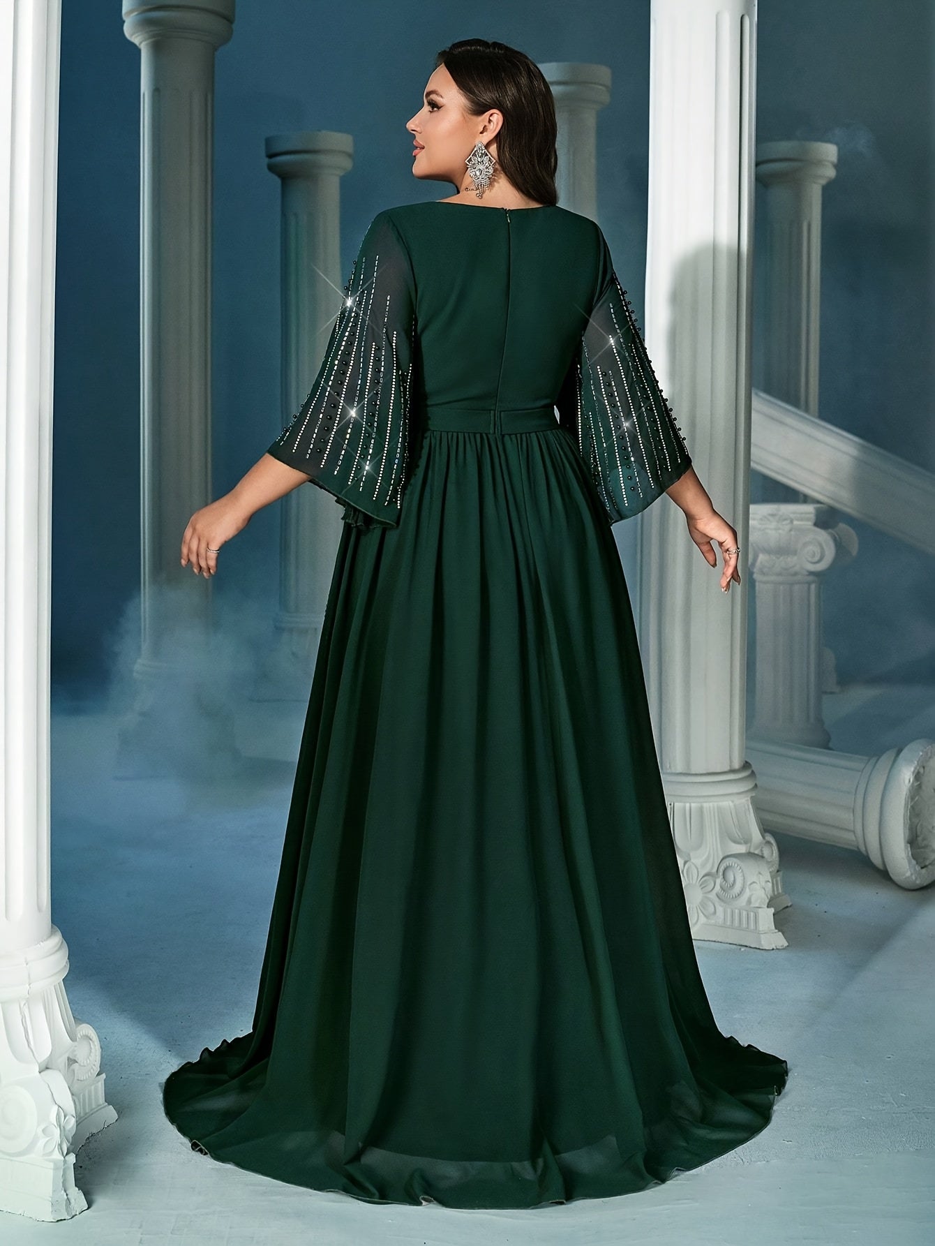Women's Dark Green Plus Size Chiffon Formal Gown for Party Banquet