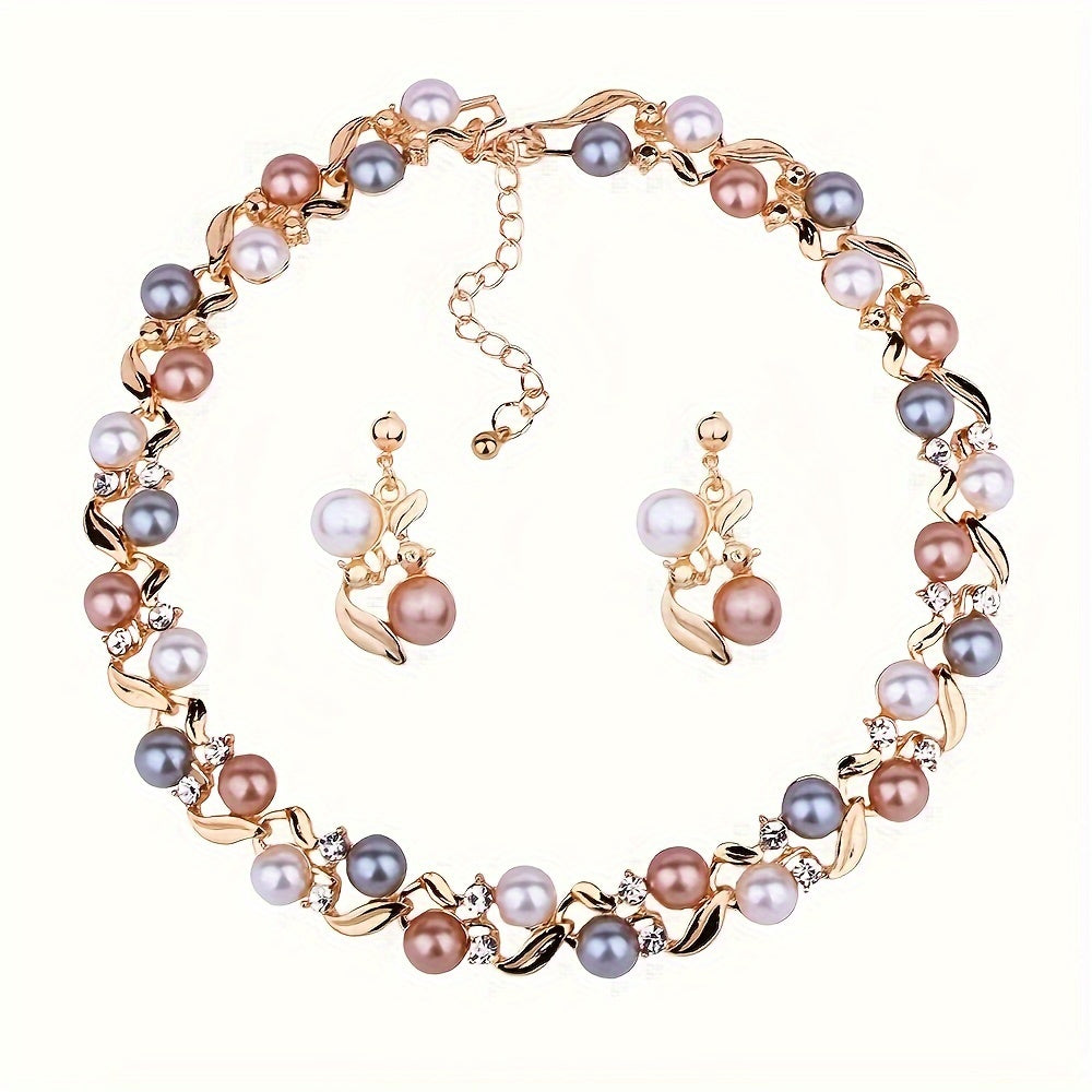Set of 3 Colorful Pearl Necklace and Earring Jewelry for Bridal and Special Occasions