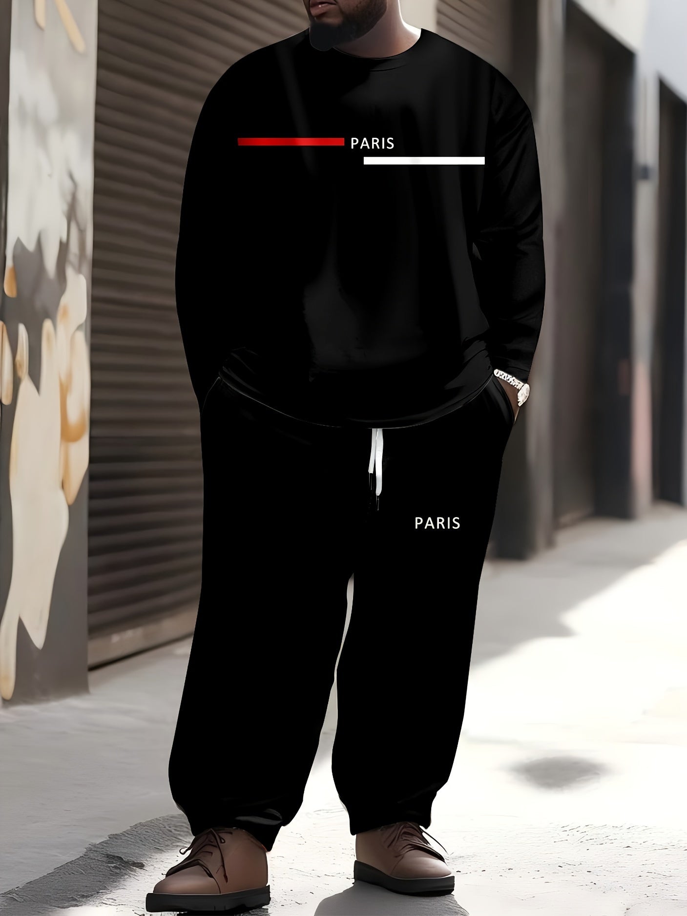 Men's Sports Suit 2-Piece Long Sleeve T-Shirt and Pants Autumn Winter Polyester Casual