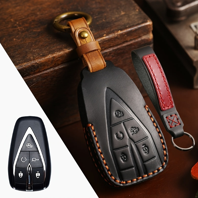 Universal PU Leather Key Fob Cover for SUV Remote with Secure Chain