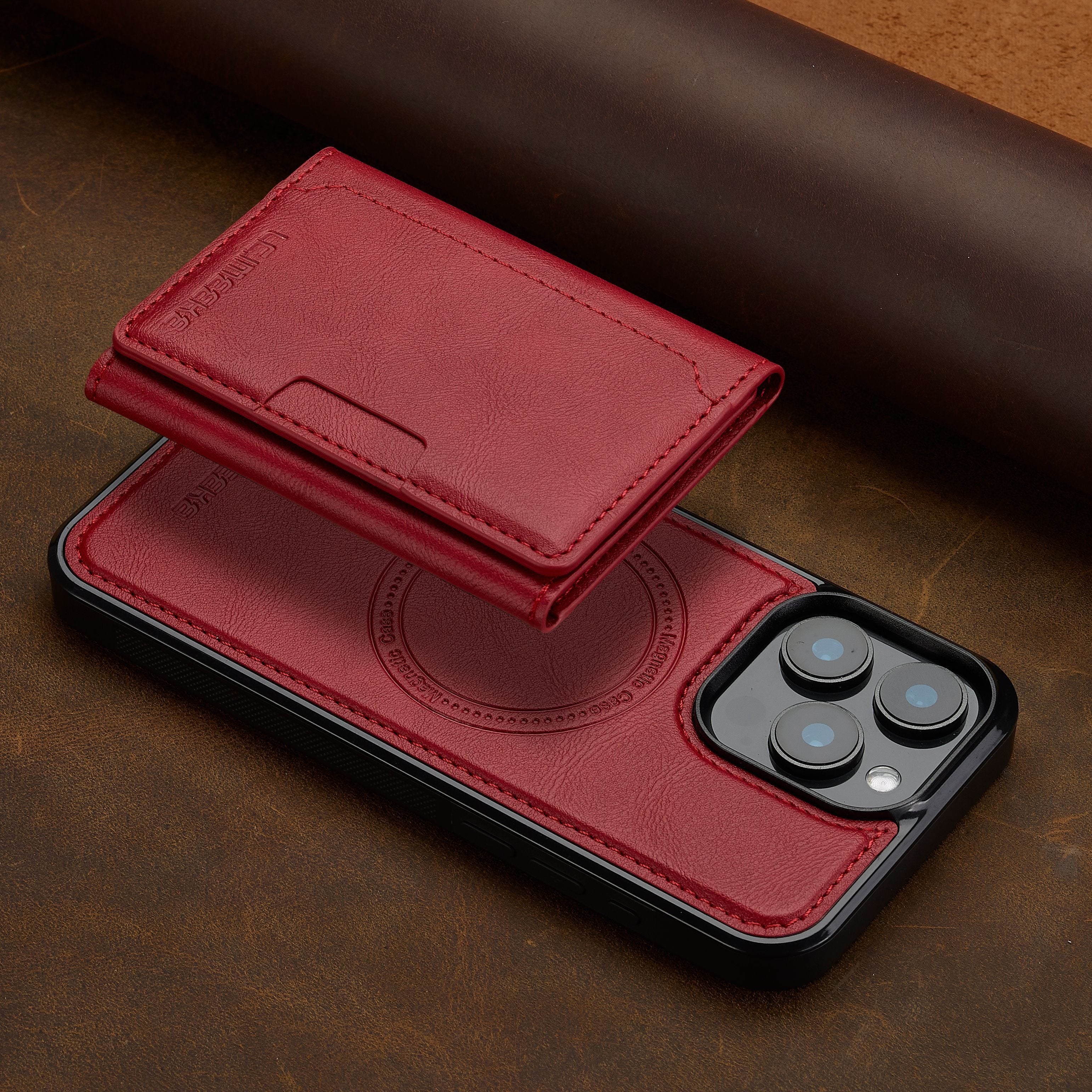 Funda de teléfono de cuero sintético desmontable para iPhone 11-16 con ranuras para tarjetas y carga inalámbrica magnética