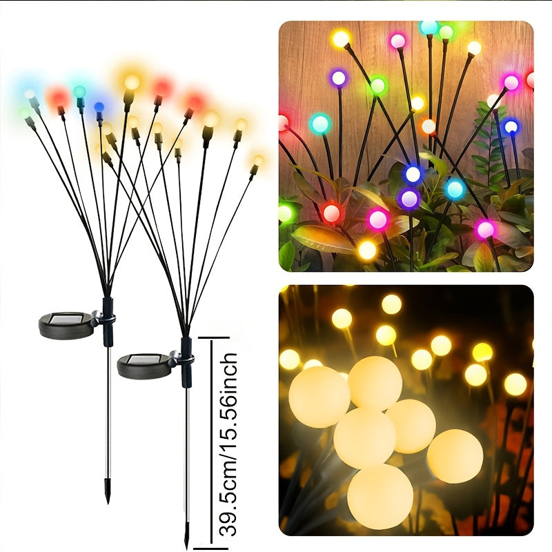 Solar Garden Lights 12 LED Solar Firefly Outdoor Decorative Waterproof Pathway Lawn Yard Patio Warm Multicolor