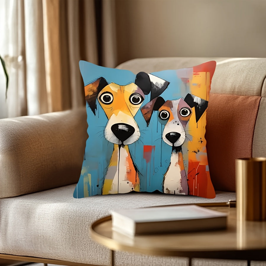 Dog Print Throw Pillow Cover Abstract Art Soft Woven Polyester Zippered Machine Washable