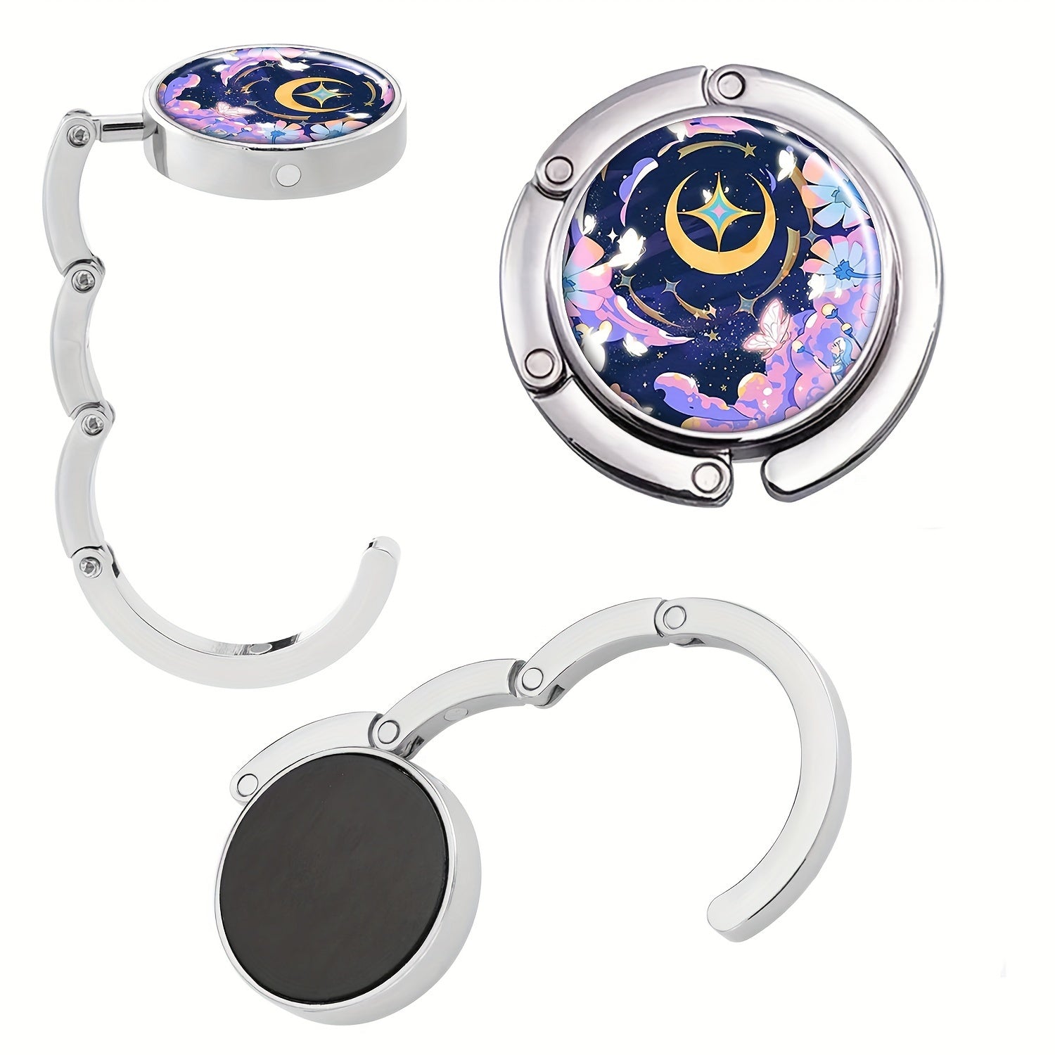 Moon Flower Anime Zinc Alloy Portable Bag Hook, Folding Purse Hanger for Handbags