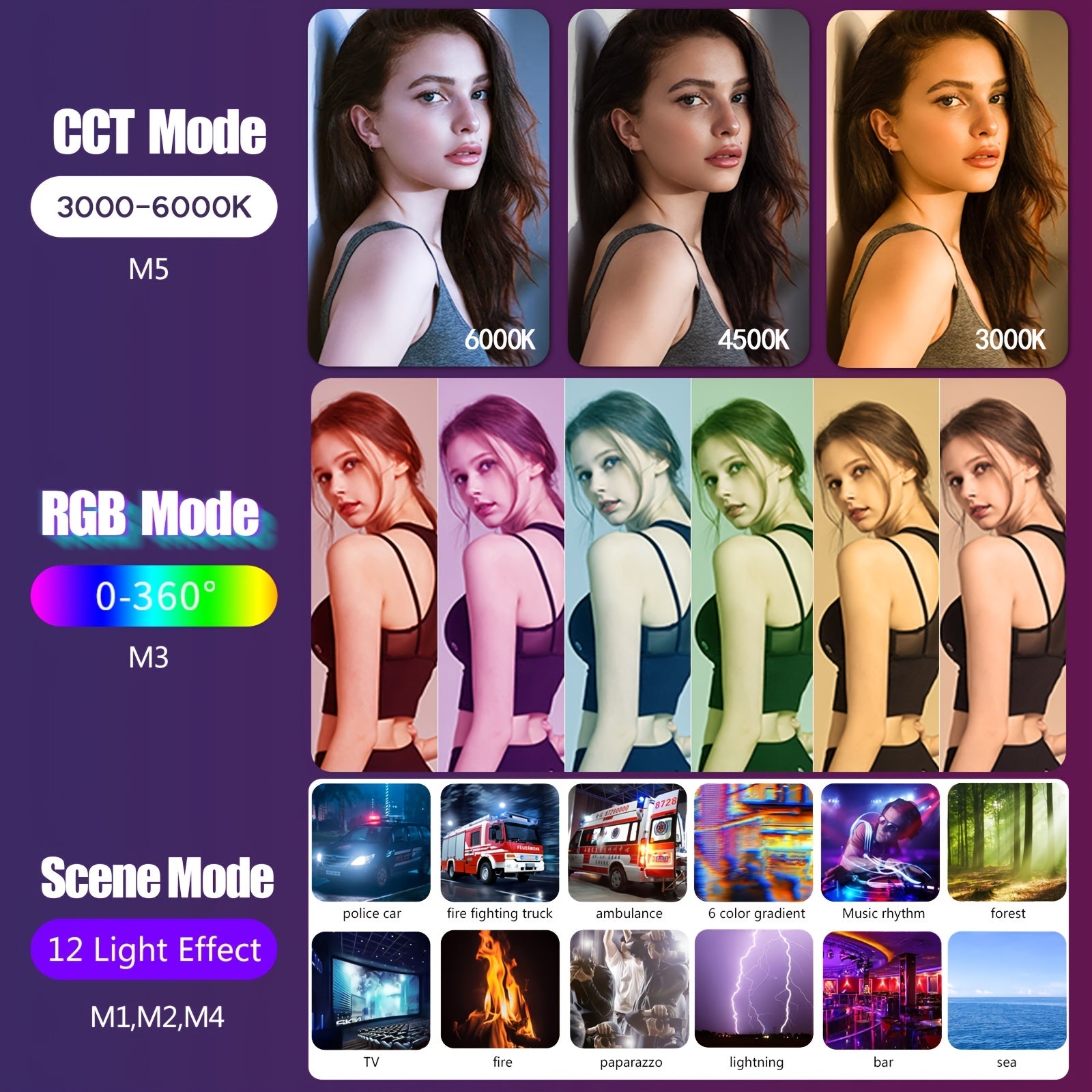 Varita de luz LED RGB con brillo y temperatura ajustables, recargable por USB para fotografía y fiestas