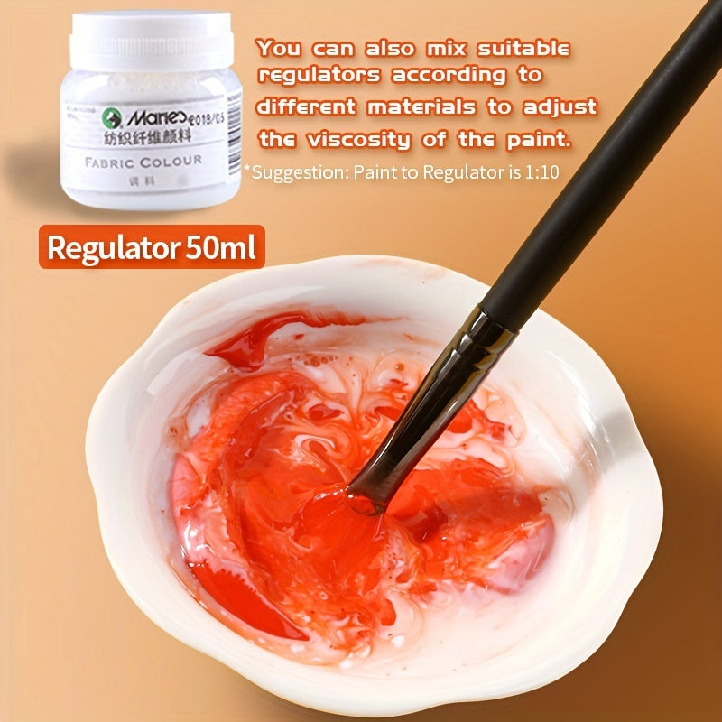 1 shisha Marie's Fabric Paint, 50ml - doimiy kiyim bo'yash uchun 12 rang mavjud. O'rta cho'tka kiritilgan. San'atkorlar va hunarmandlar uchun ideal. T-shirtlar, poyabzallar, jinsilar uchun mos.