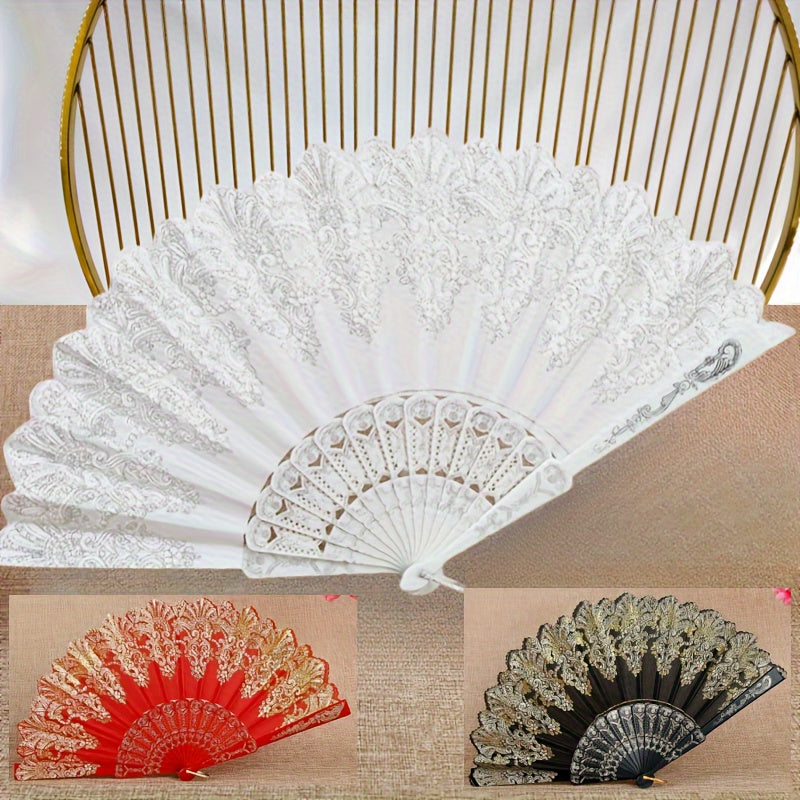 Vintage Floral Folding Fan for Weddings and Parties in Chinese Style