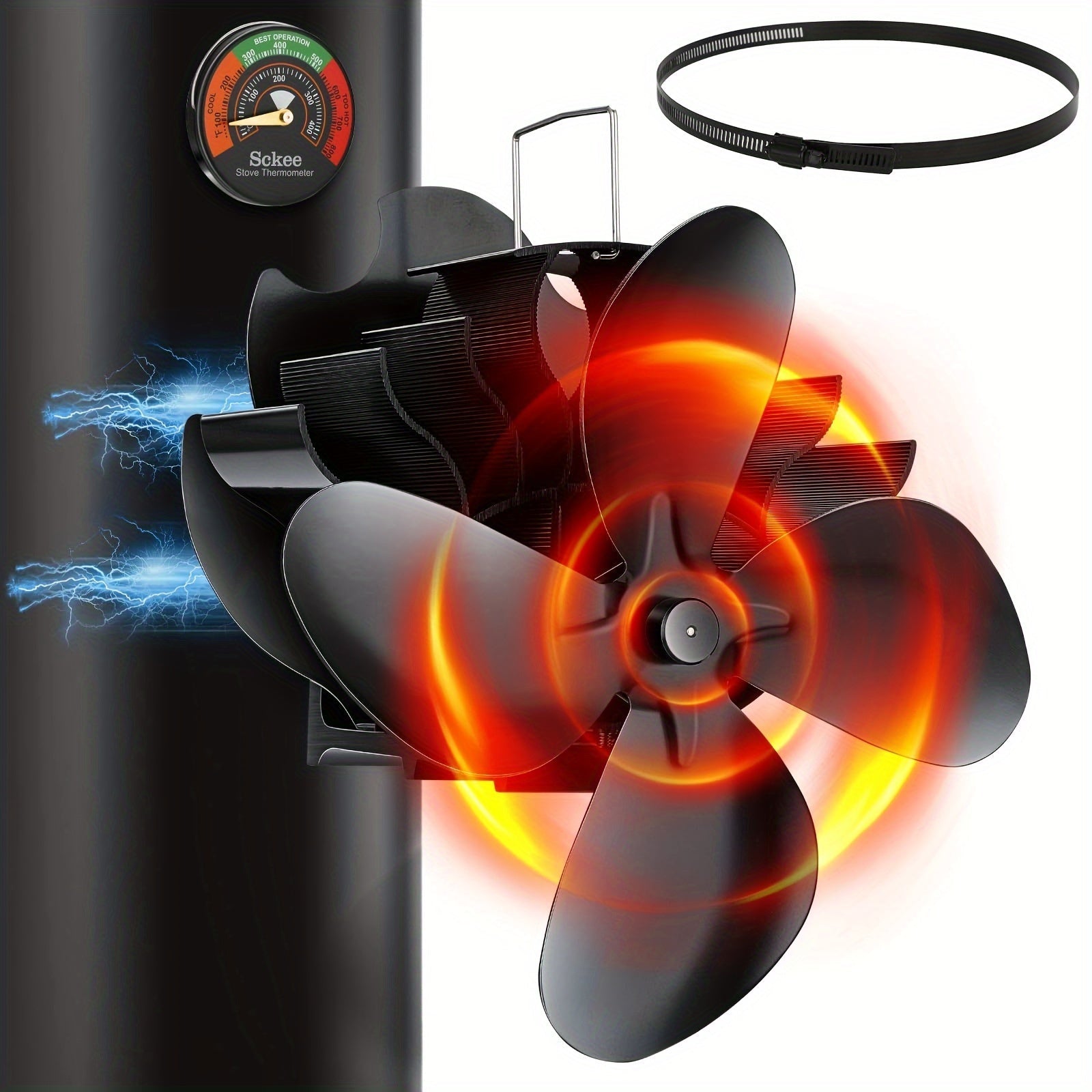 Fireplace Fan with Magnetic Thermometer Non-Electric Quiet Operation for Stoves and Fireplaces