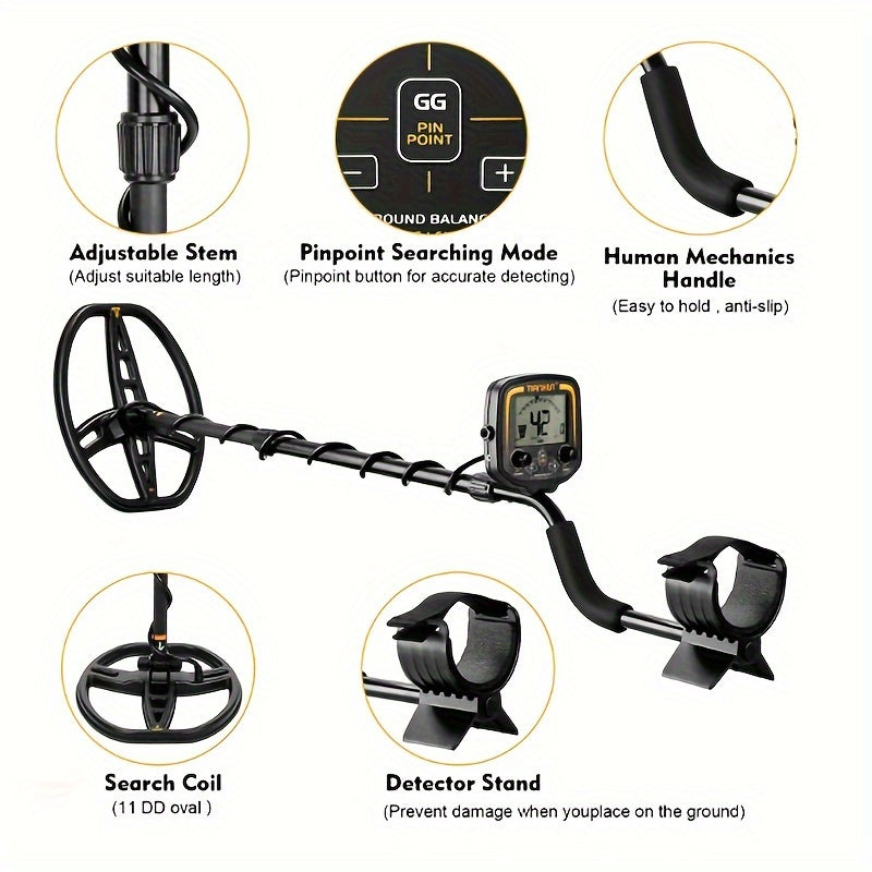 Underground Metal Detector Treasure Finder with LCD Display and Adjustable Length