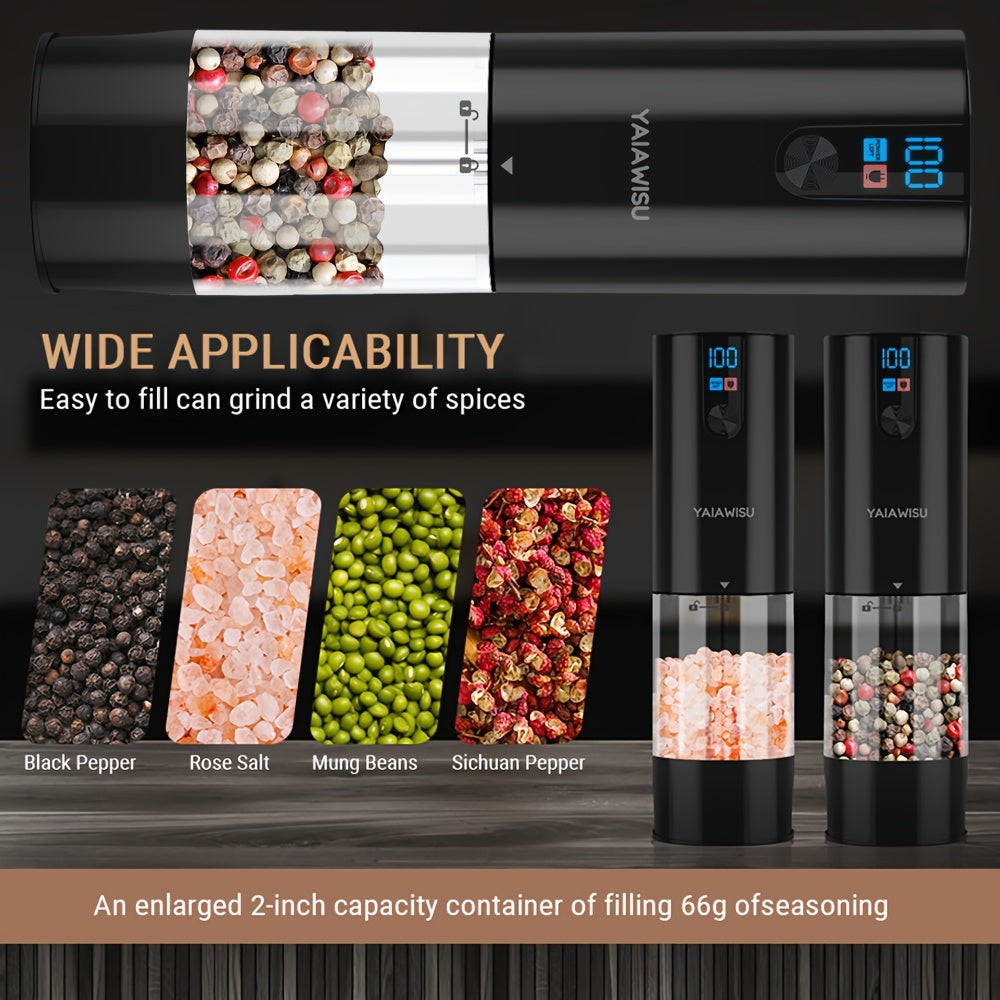 Juego de 2 piezas de molinillos de especias eléctricos con pantalla LCD, recargables por USB, de molienda gruesa/fina, para cocina, restaurante y barbacoa