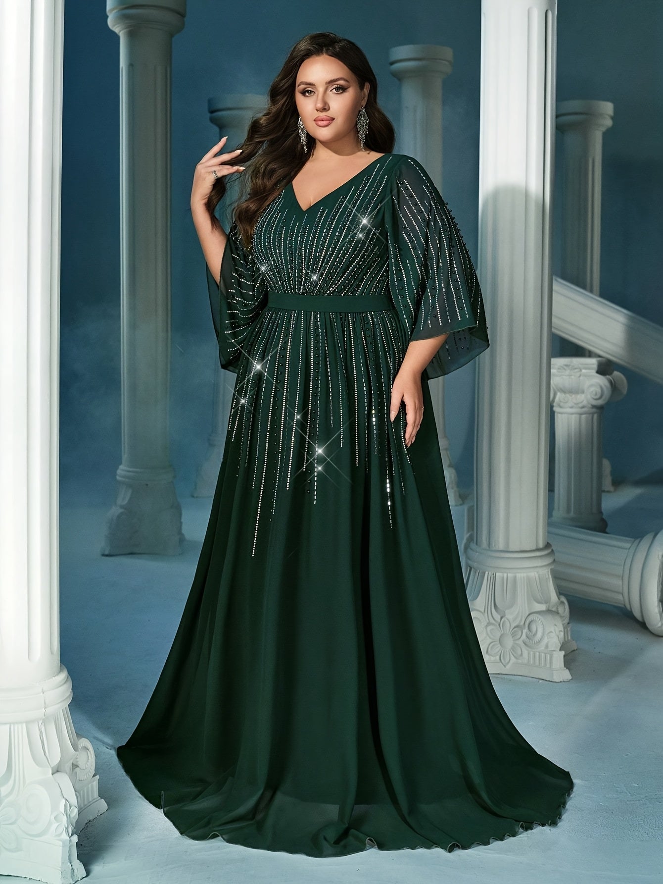 Women's Dark Green Plus Size Chiffon Formal Gown for Party Banquet
