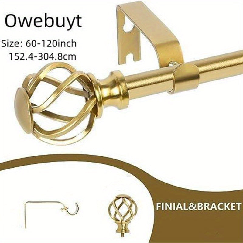 Adjustable Gold Chrome Curtain Rod with Twisted Cage Finials for Windows and Showers