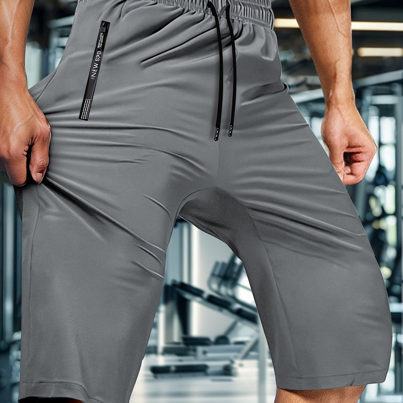 Men's Summer Elastic Fabric Capri Shorts with Drawstring Waist and Zip Pockets