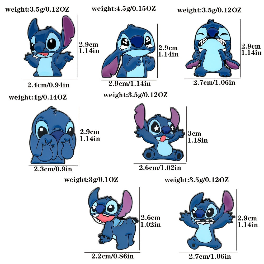 7 ta Disney Stitch emal pinlari to'plami, multfilm hayvonlar belgilari kiyim va sumkalar uchun