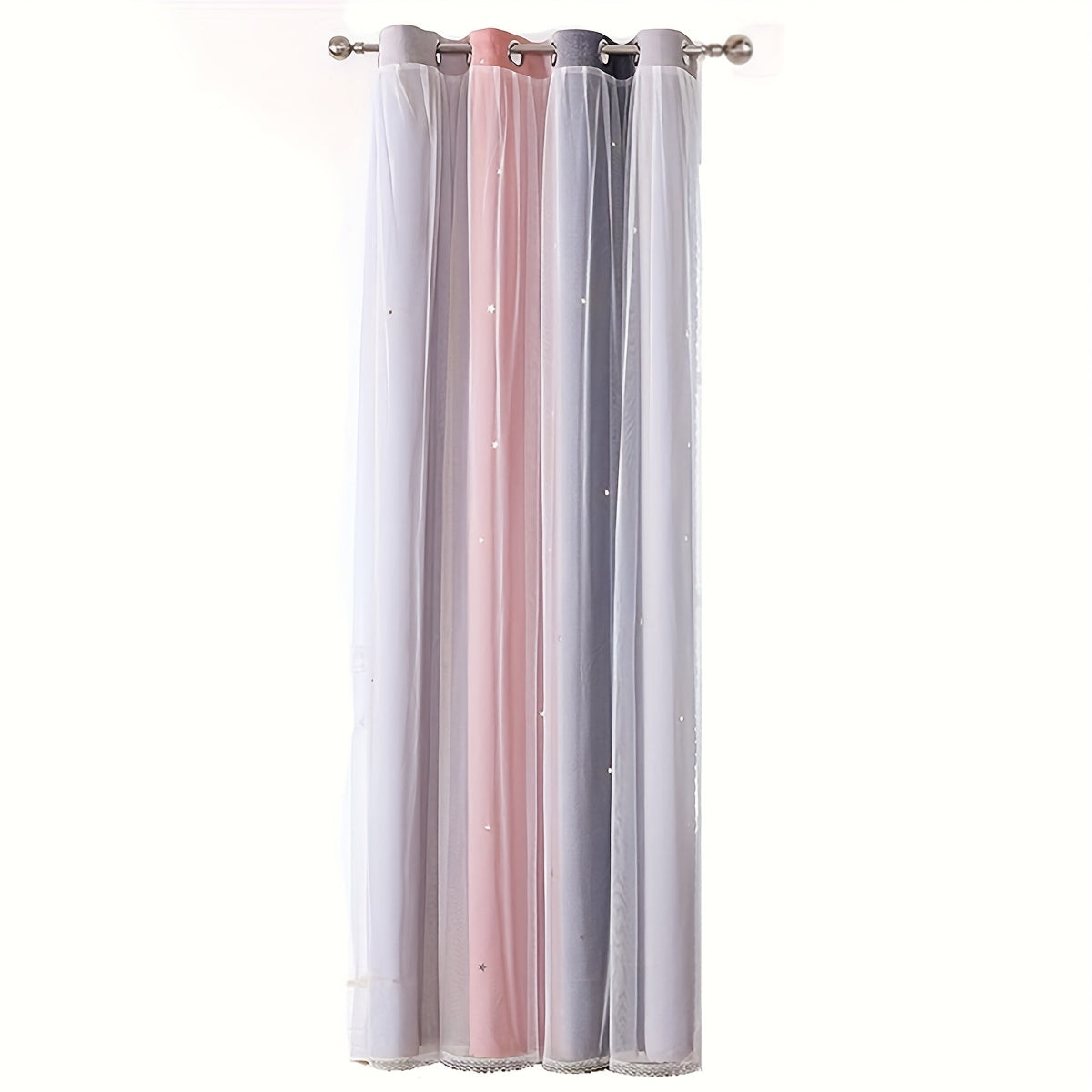 Эта занавеска с двойным слоем и люверсами украшена узором из звезд в виде радуги, идеально подходящим для добавления игривого акцента в вашу детскую, спальню или гостиную. Улучшите декор вашего дома с помощью этой очаровательной панельной занавески.