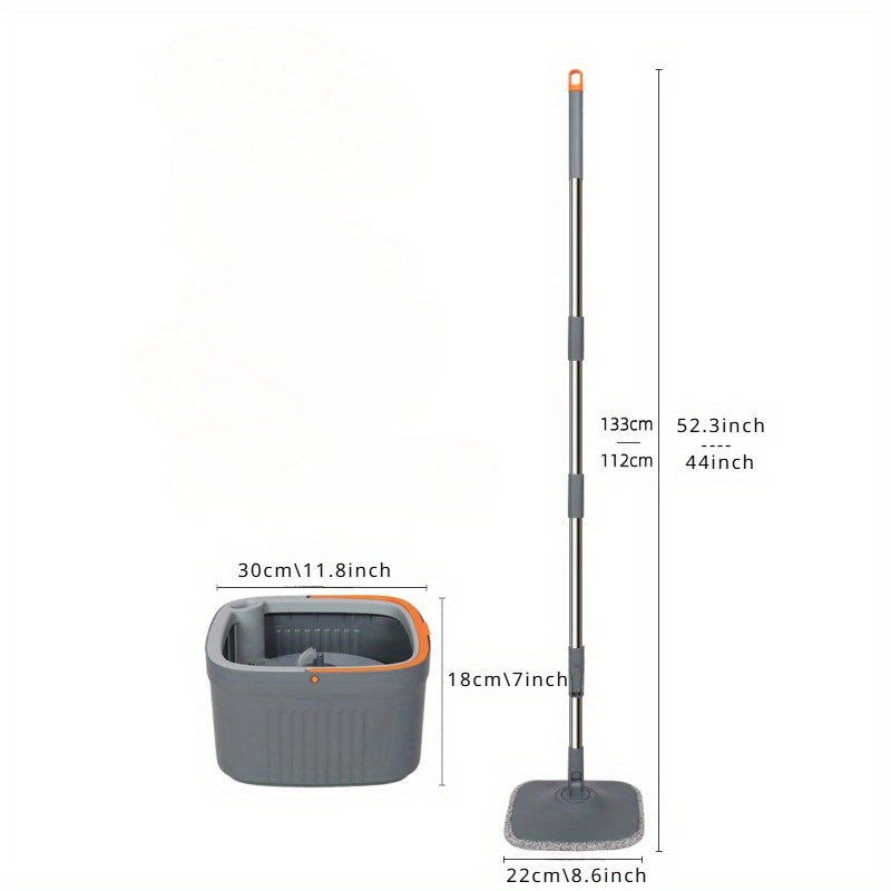 Uy mopi va chelak to'plami, 2 ta yuqori sifatli almashtiriladigan mop yostiqlari, innovatsion axlat tozalash suv tizimi va 360° aylanuvchi kvadrat mop boshli.