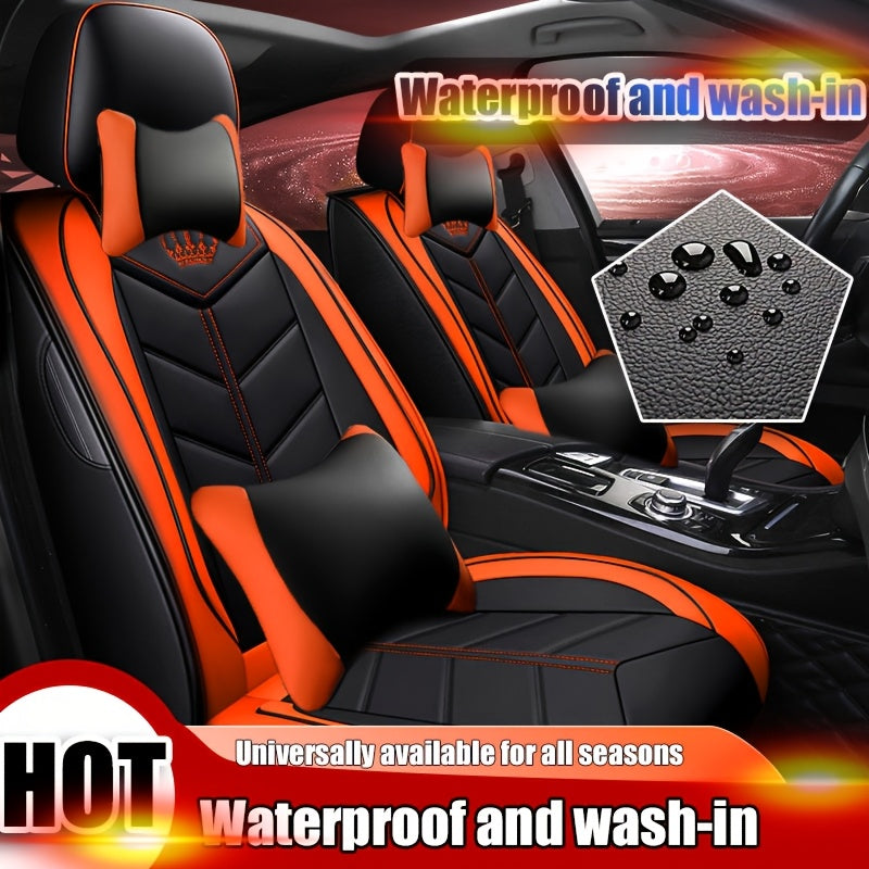 Universal Fit 5-Seats Faux Leather Car Seat Covers Waterproof Washable