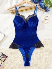 Velvet Open-Crotch Bodysuit for Women Backless V-Neck Lingerie