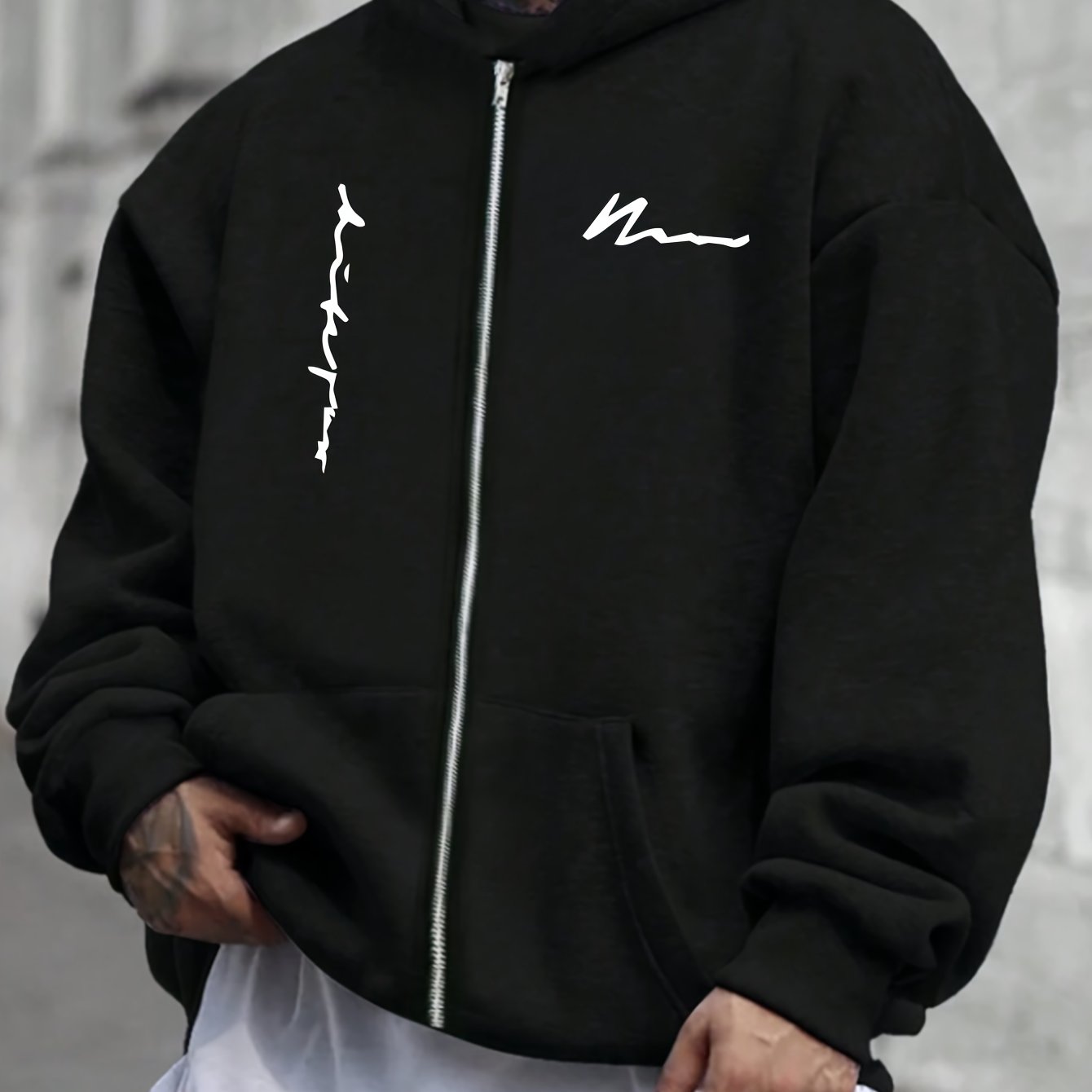 Men's Plus Size Light Gray Hoodie with Letter Print Casual Fall Winter Outdoor