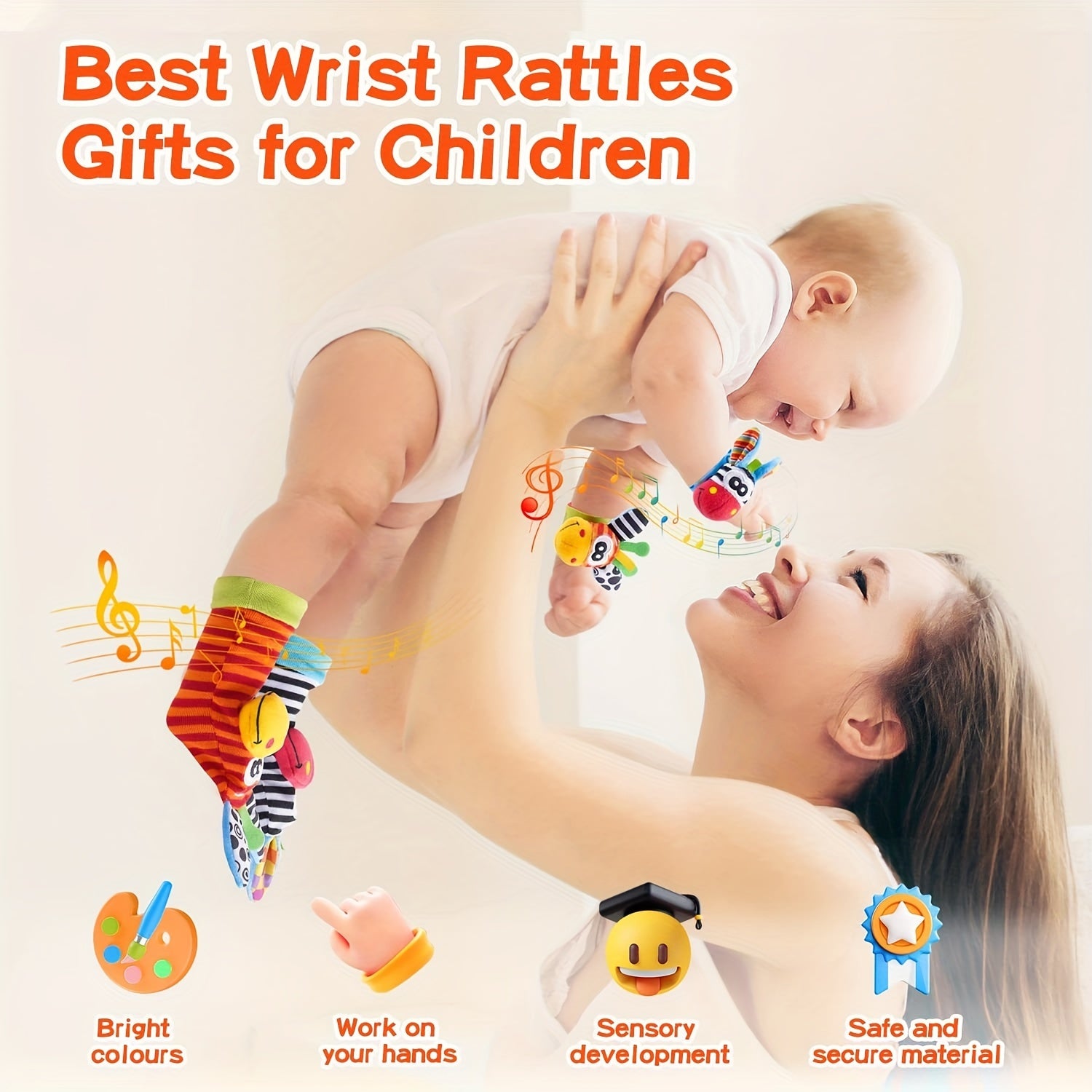 4-Piece Baby Wrist Rattles and Foot Finders Set for Newborns Infants Toddlers