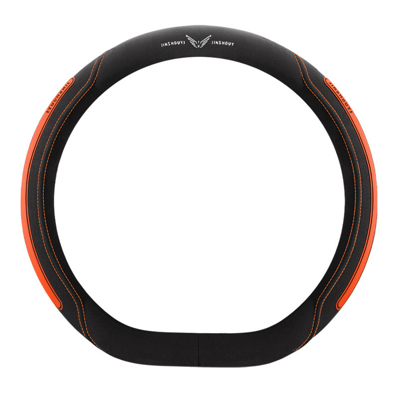 Universal Leather Steering Wheel Cover Black with Blue Accents for Cars
